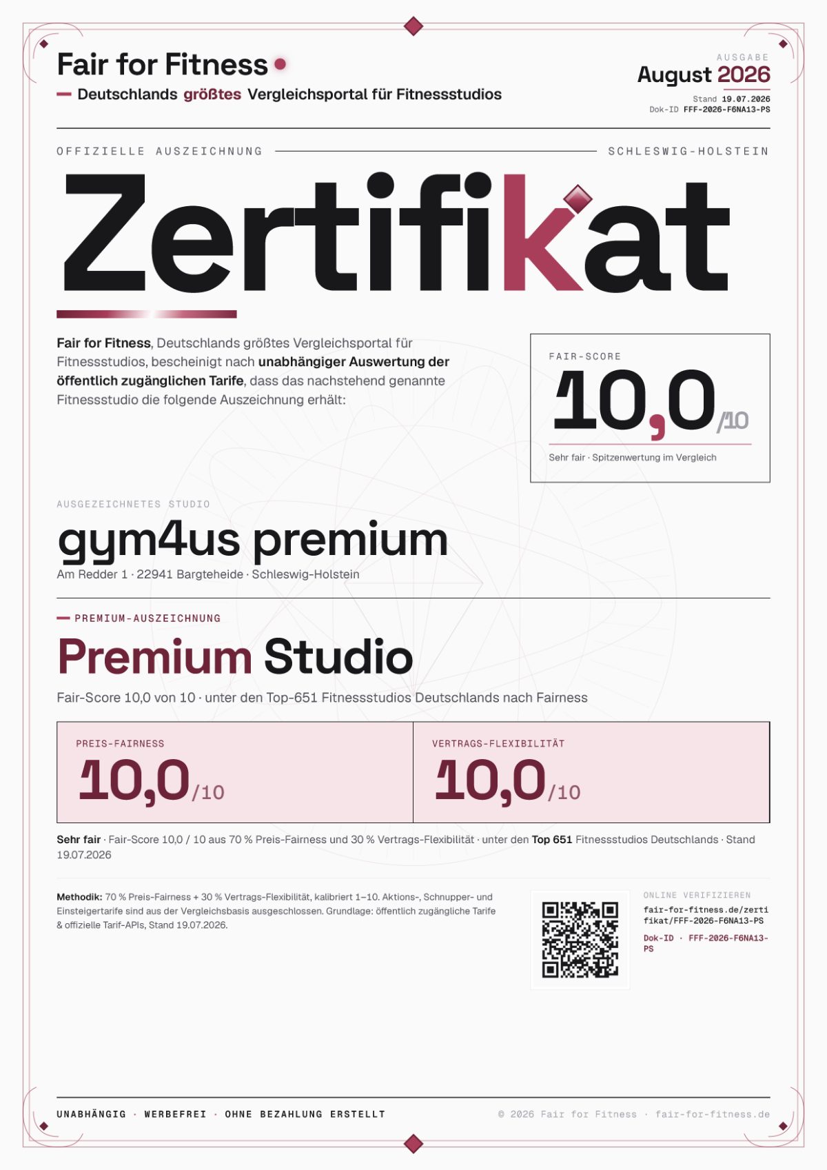 Zertifikat „Premium Studio"