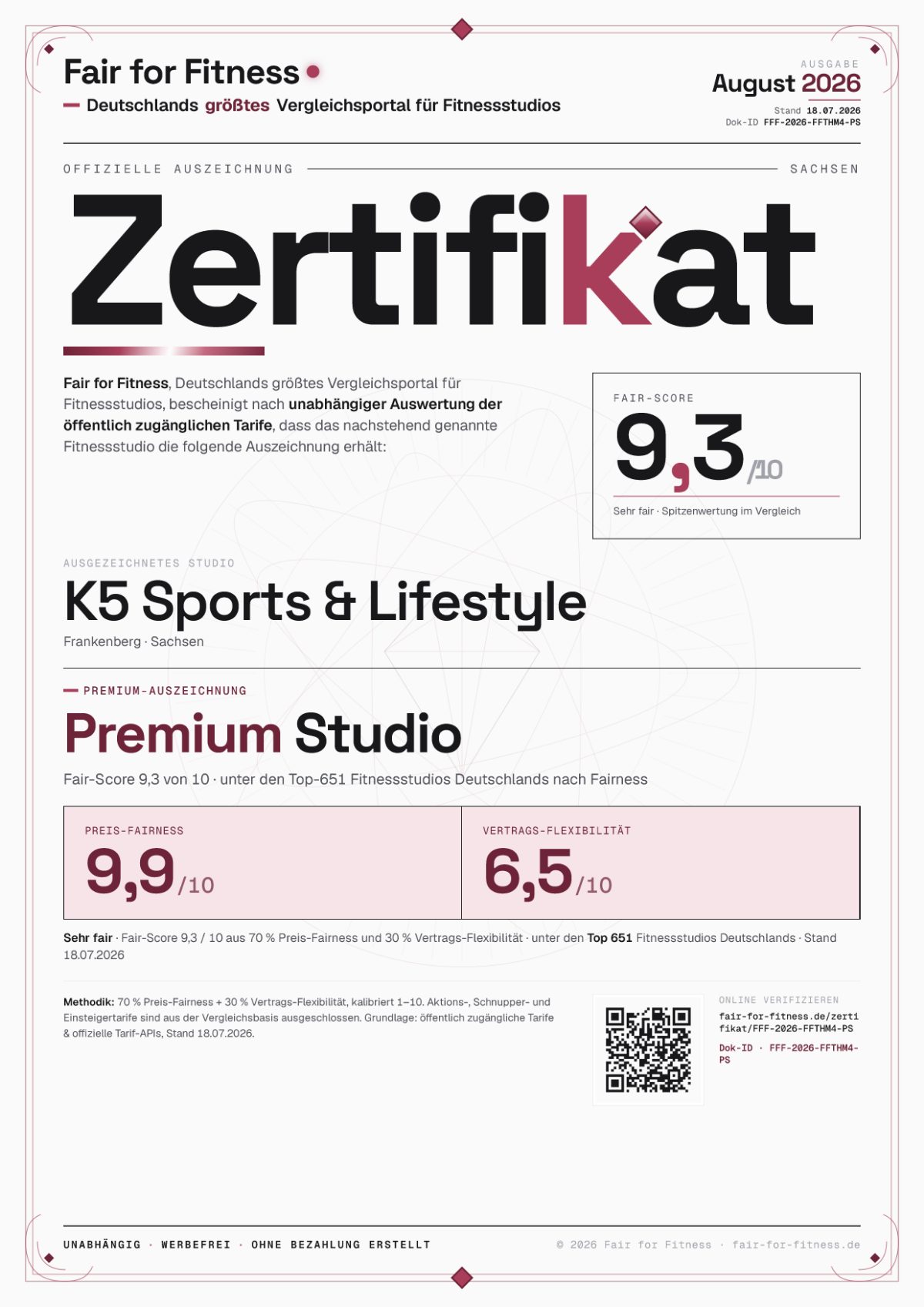 Zertifikat „Premium Studio"