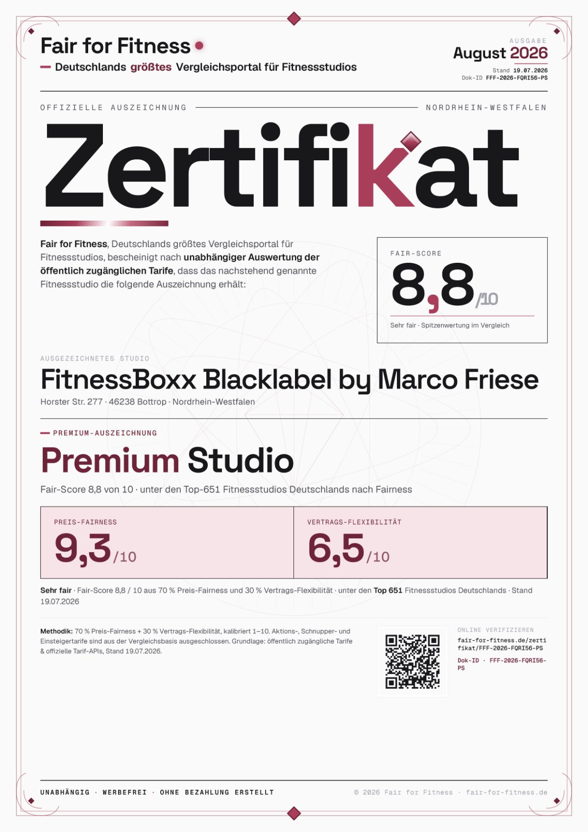 Zertifikat „Premium Studio"