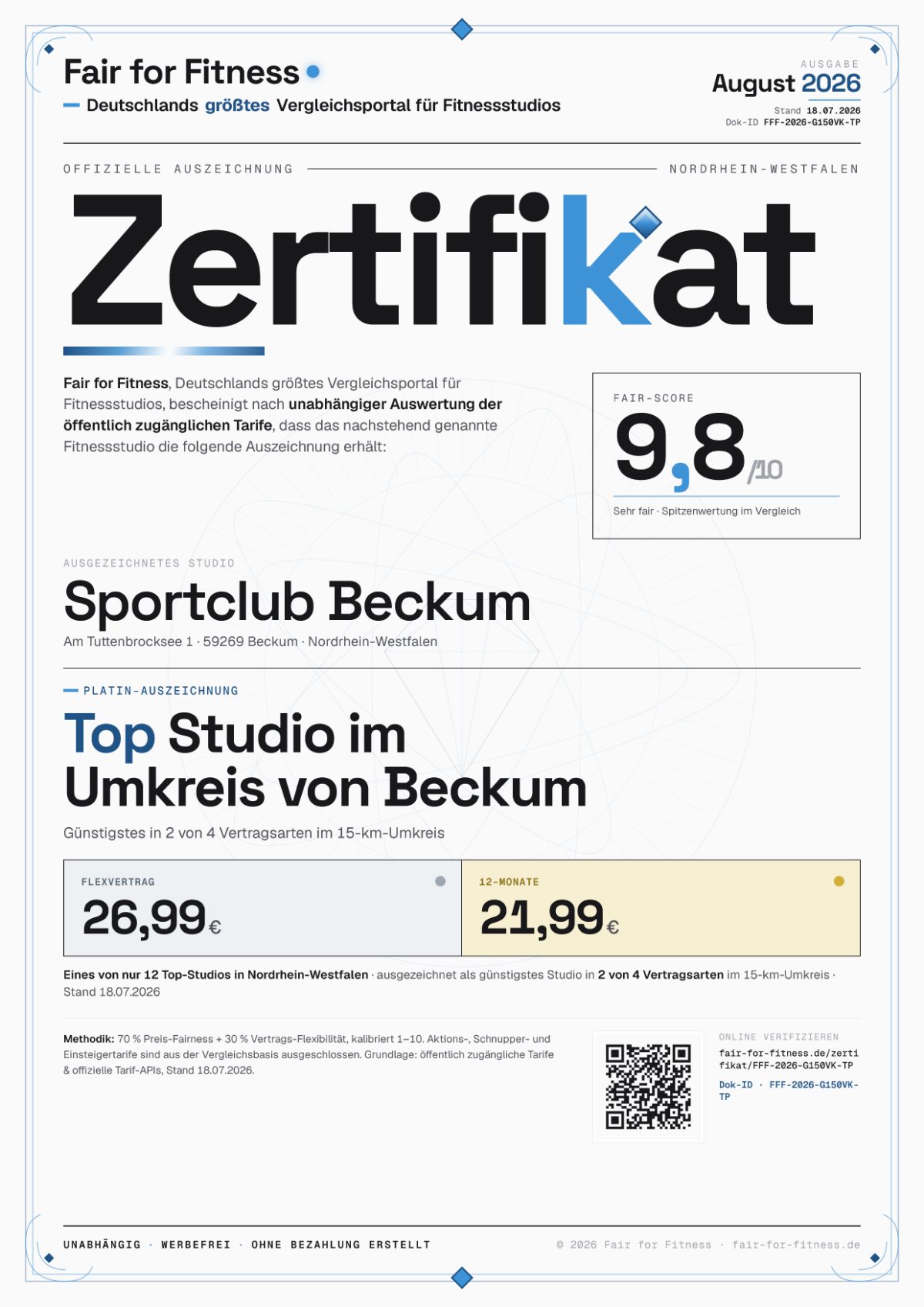 Zertifikat „Top Studio im Umkreis von Beckum"