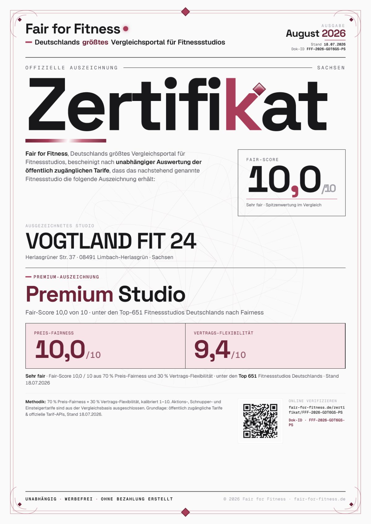 Zertifikat „Premium Studio"