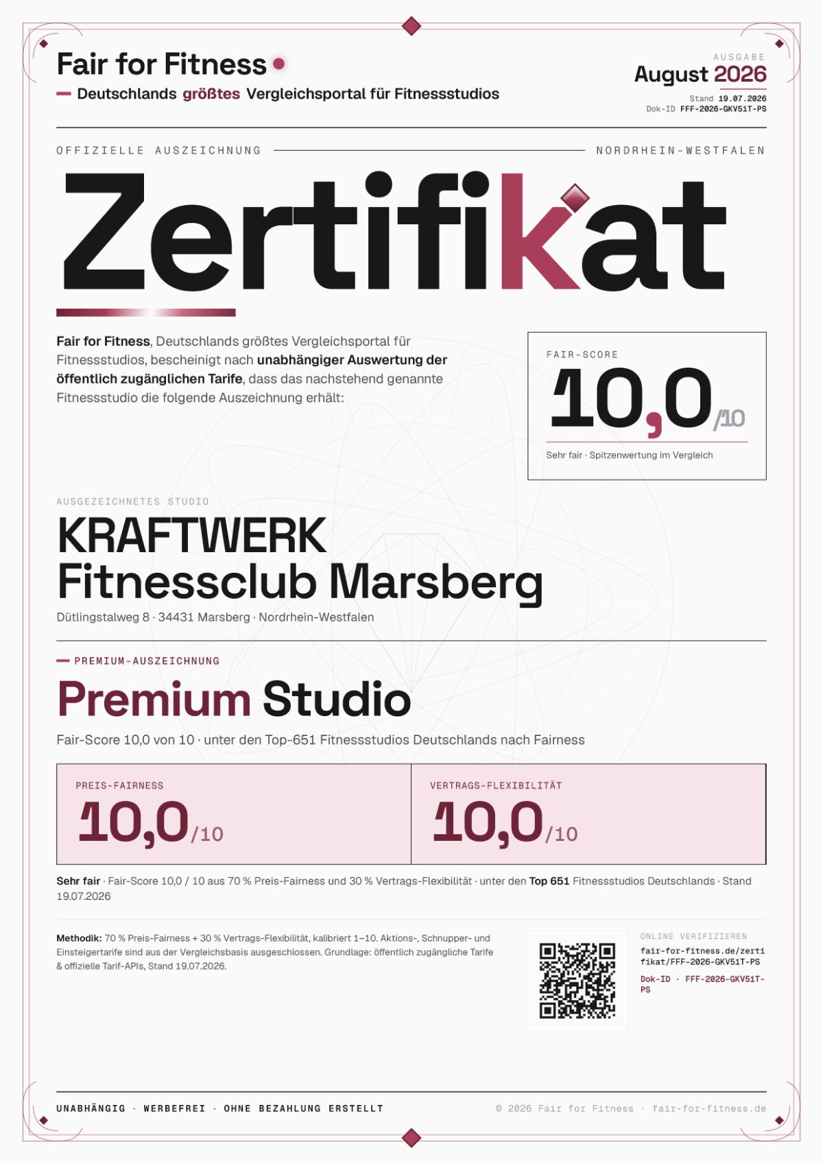 Zertifikat „Premium Studio"