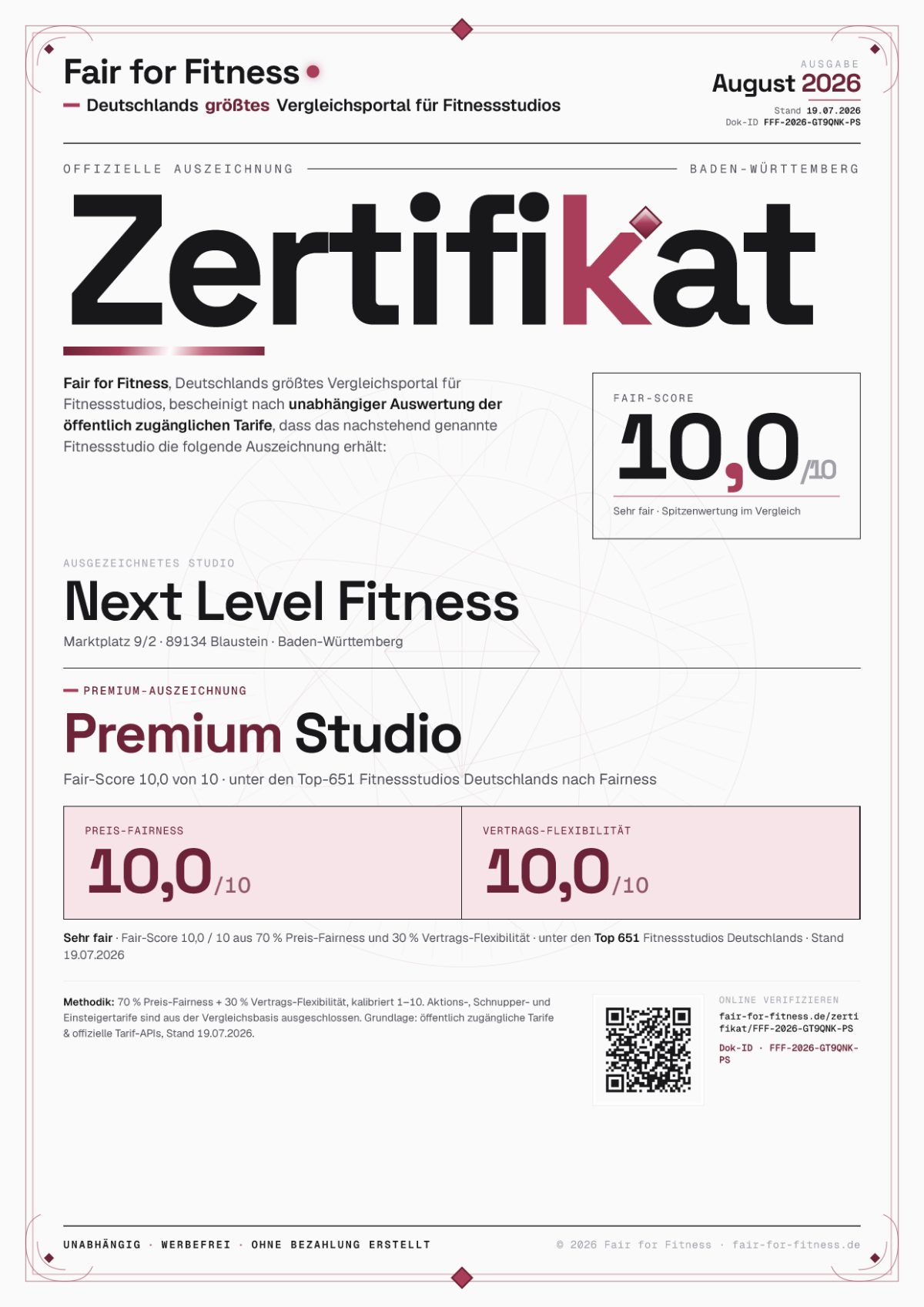 Zertifikat „Premium Studio"