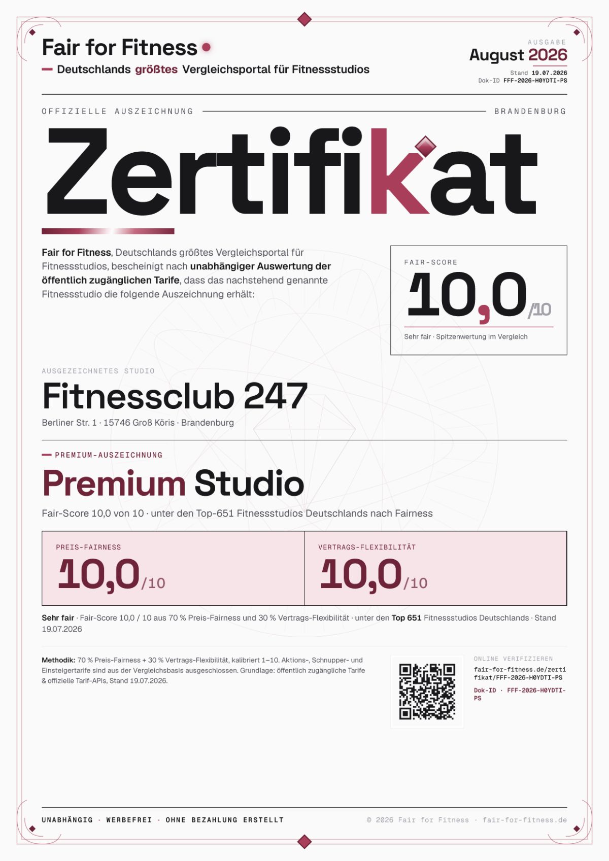 Zertifikat „Premium Studio"