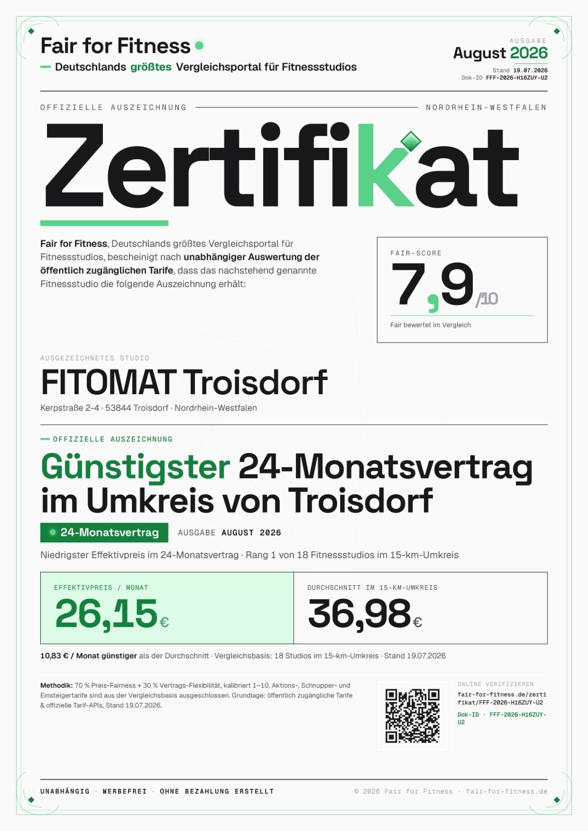 Zertifikat „Günstigster 24-Monatsvertrag im Umkreis von Troisdorf"