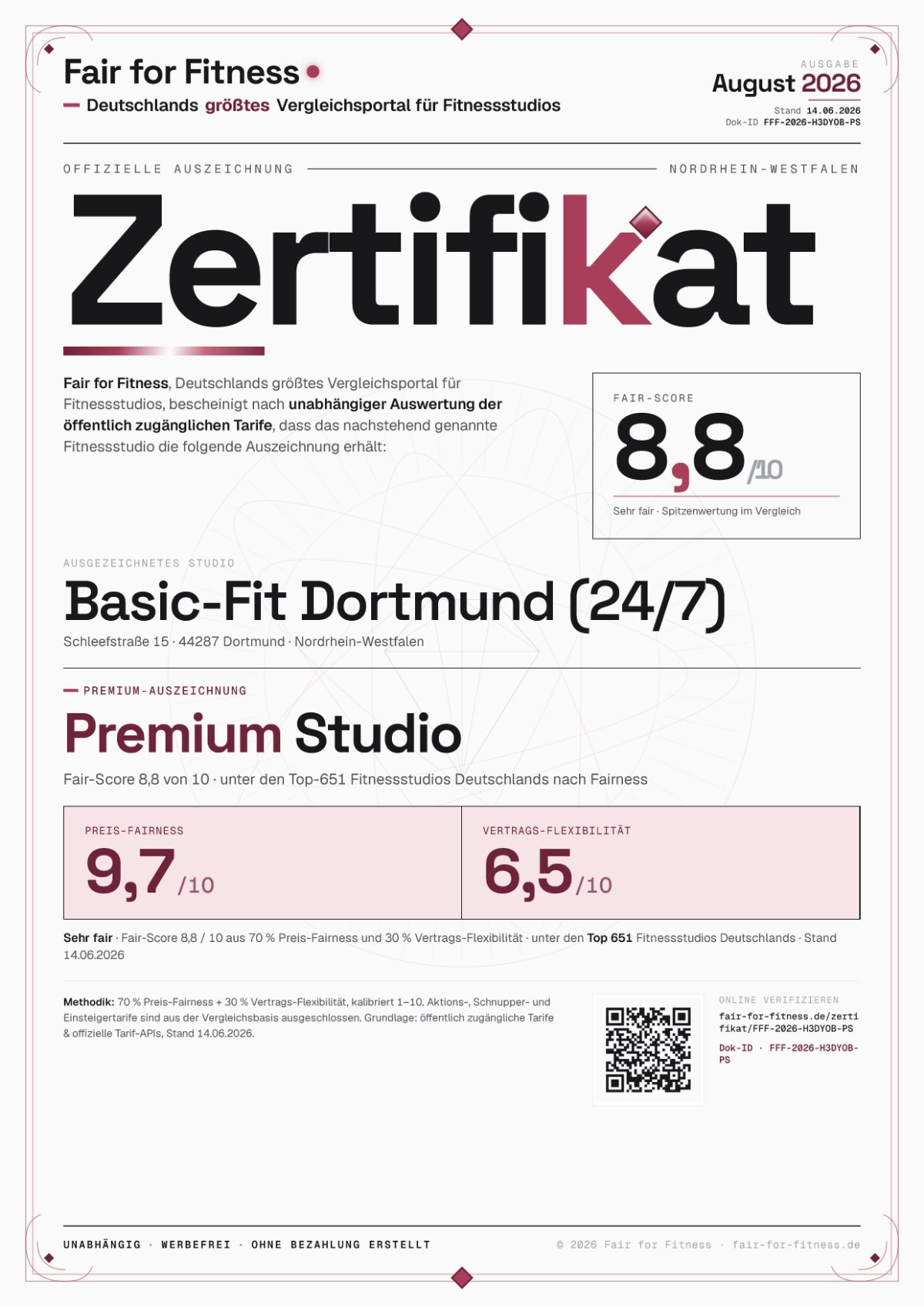 Zertifikat „Premium Studio"