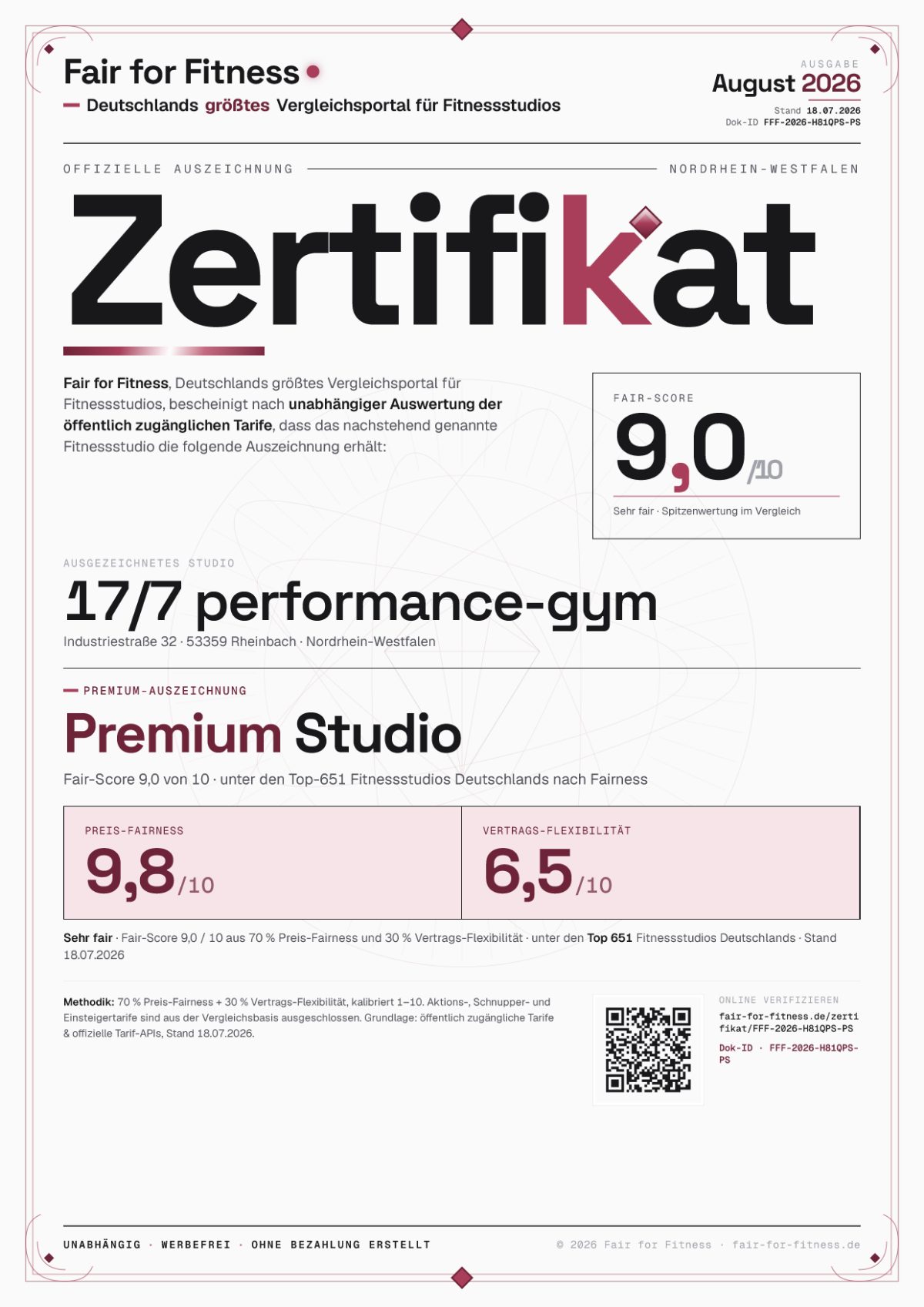 Zertifikat „Premium Studio"