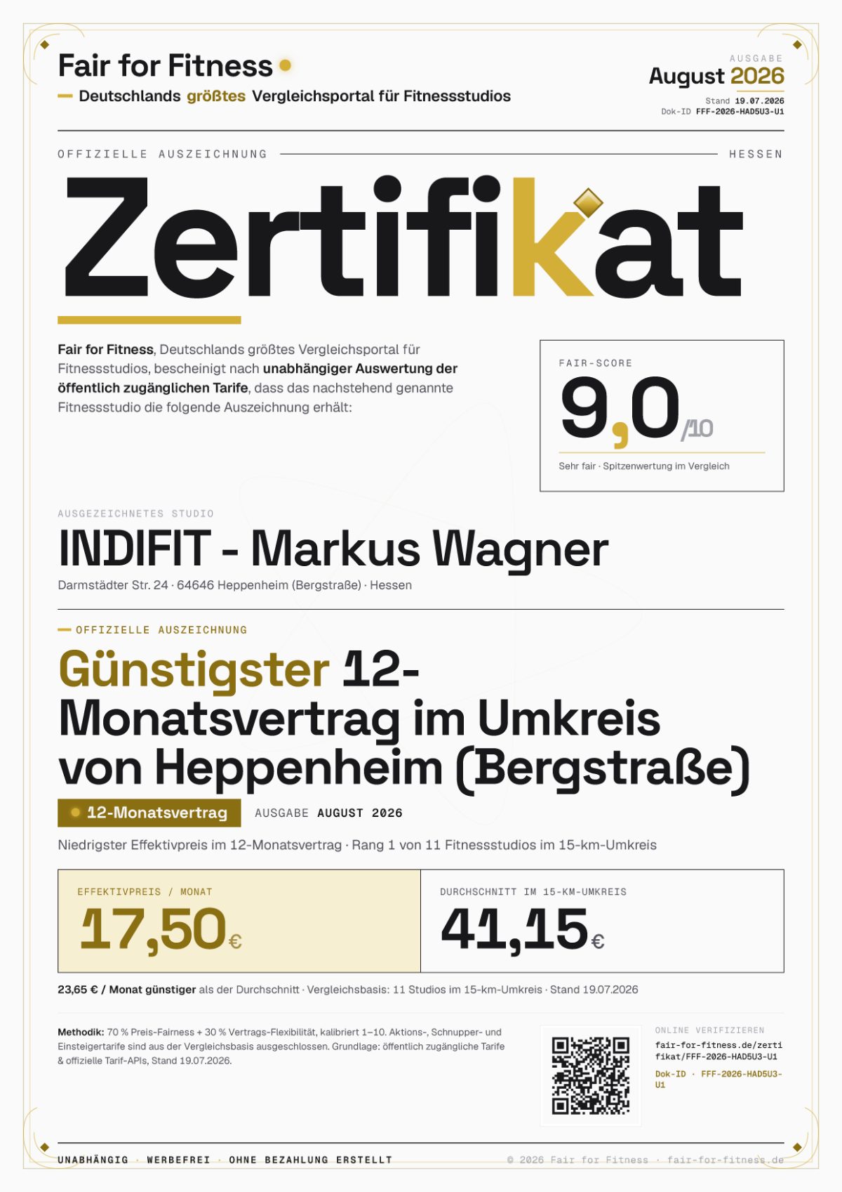Zertifikat „Günstigster 12-Monatsvertrag im Umkreis von Heppenheim (Bergstraße)"