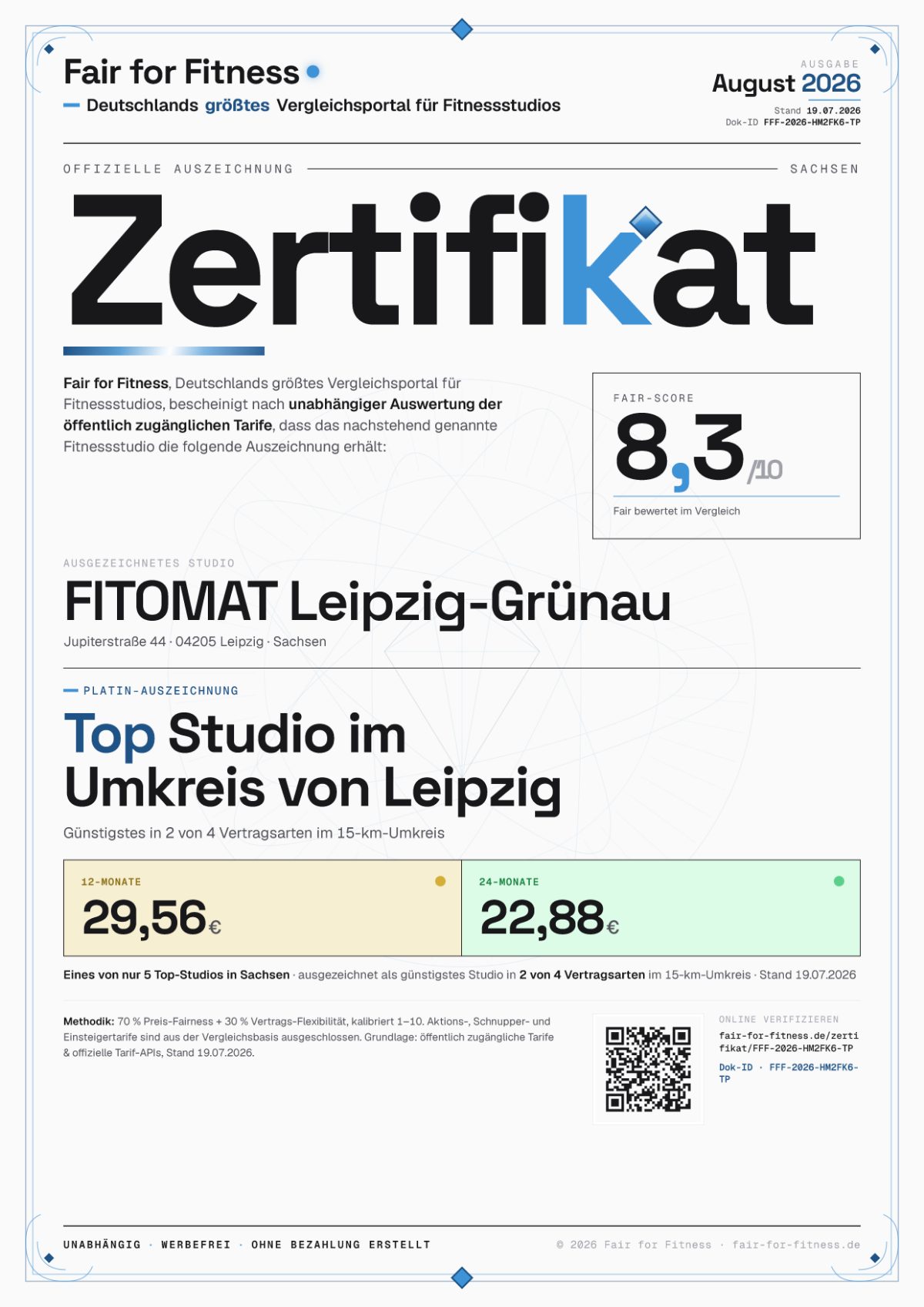 Zertifikat „Top Studio im Umkreis von Leipzig"