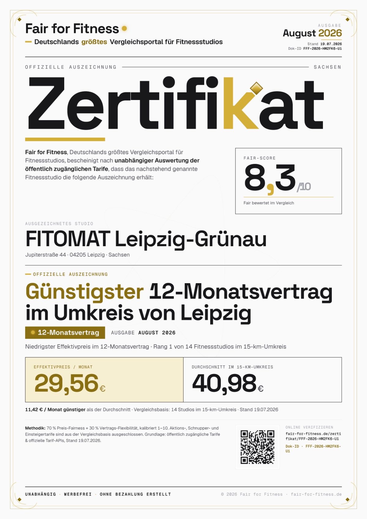 Zertifikat „Günstigster 12-Monatsvertrag im Umkreis von Leipzig"