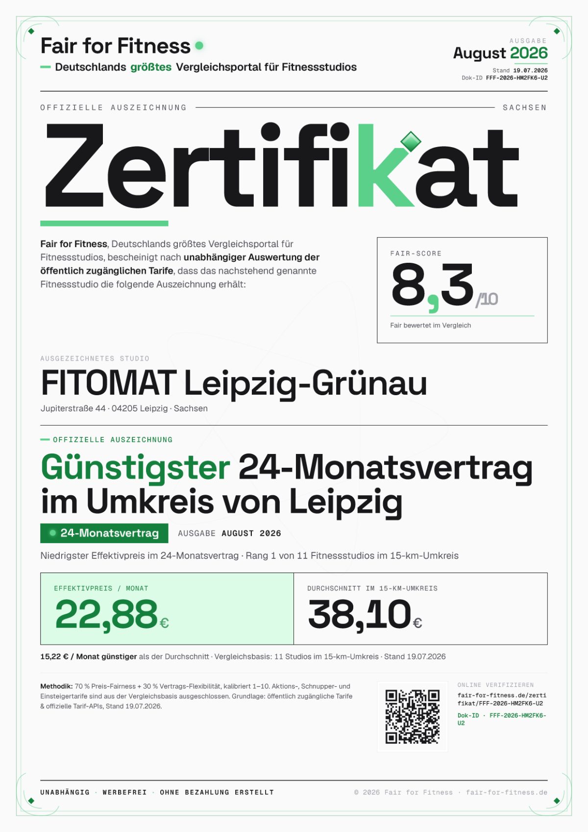 Zertifikat „Günstigster 24-Monatsvertrag im Umkreis von Leipzig"