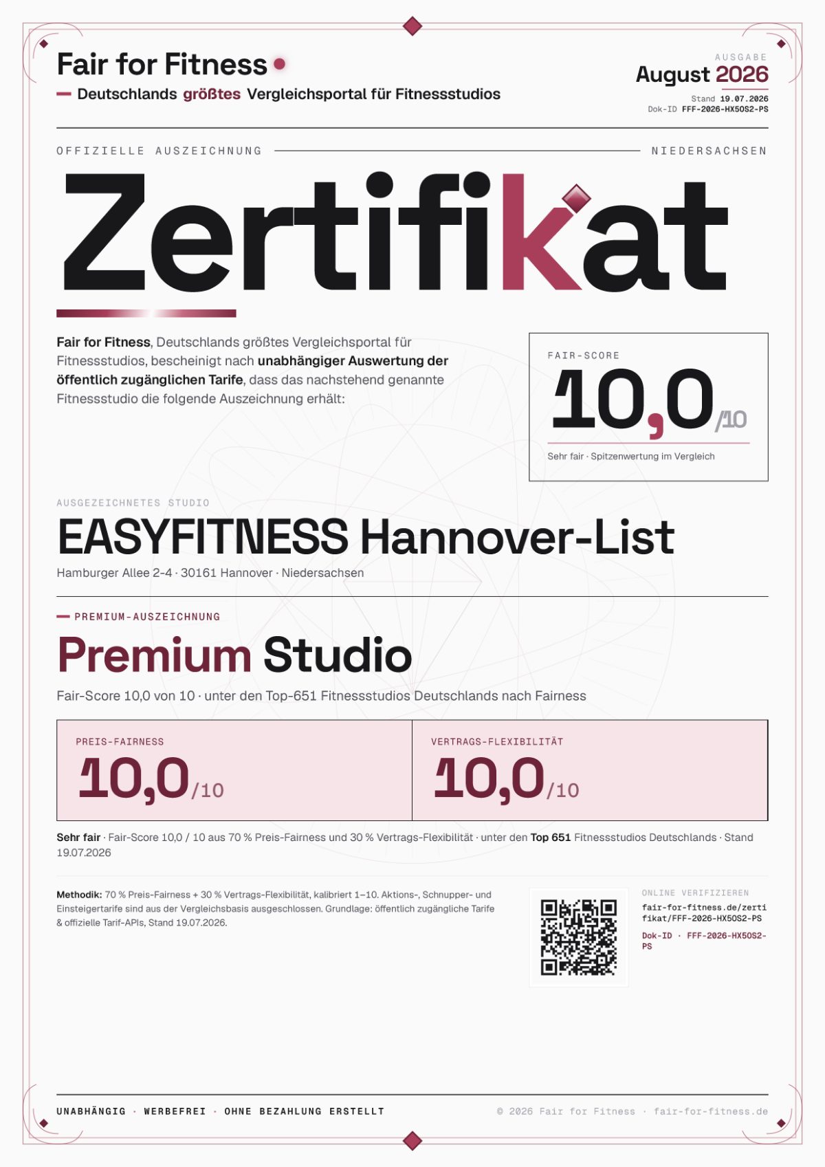 Zertifikat „Premium Studio"