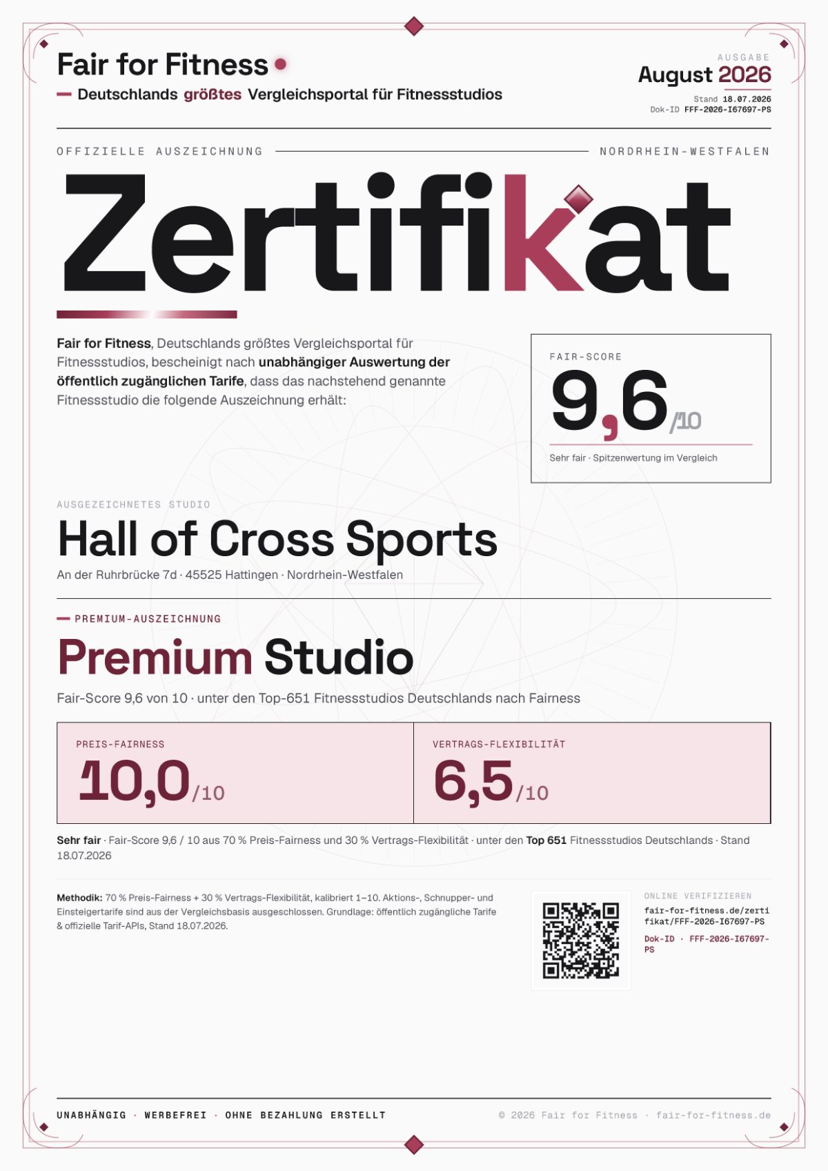 Zertifikat „Premium Studio"