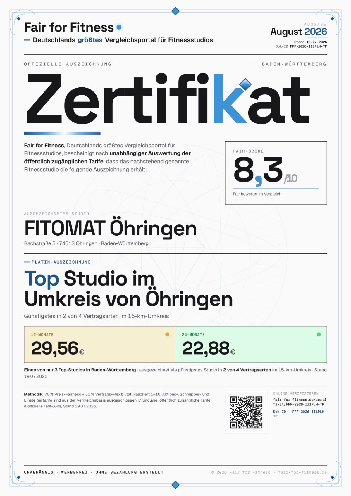 Zertifikat „Top Studio im Umkreis von Öhringen"