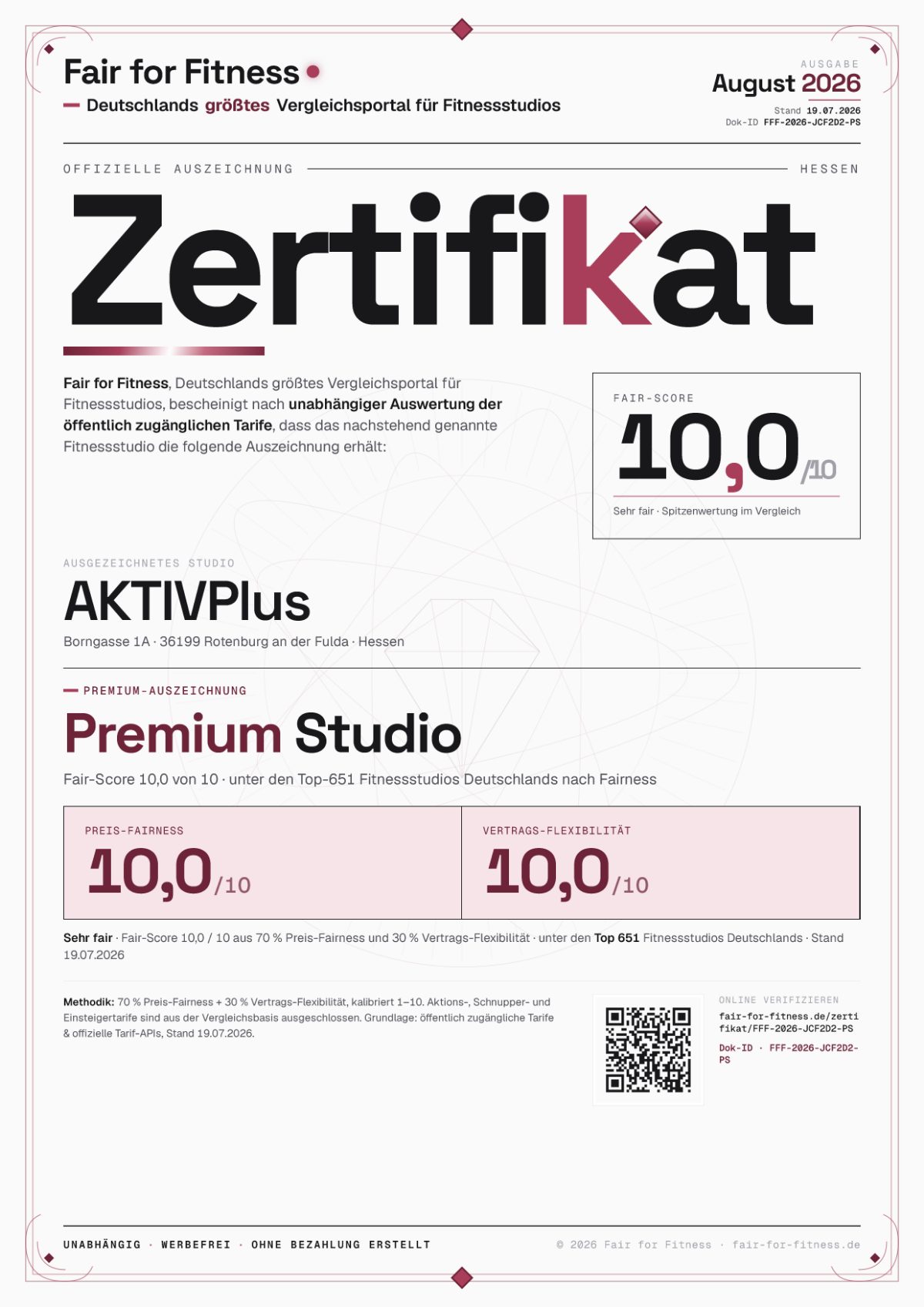 Zertifikat „Premium Studio"