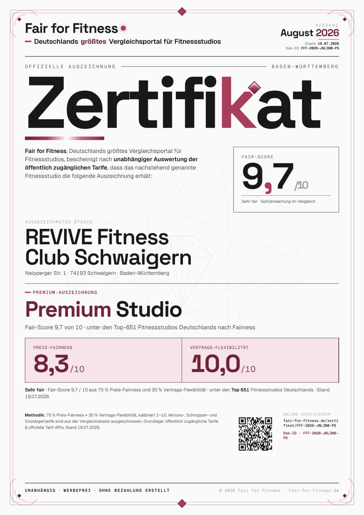 Zertifikat „Premium Studio"