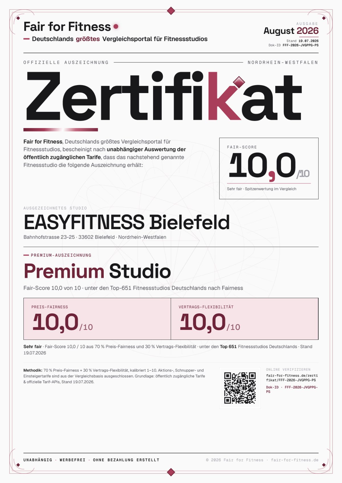 Zertifikat „Premium Studio"