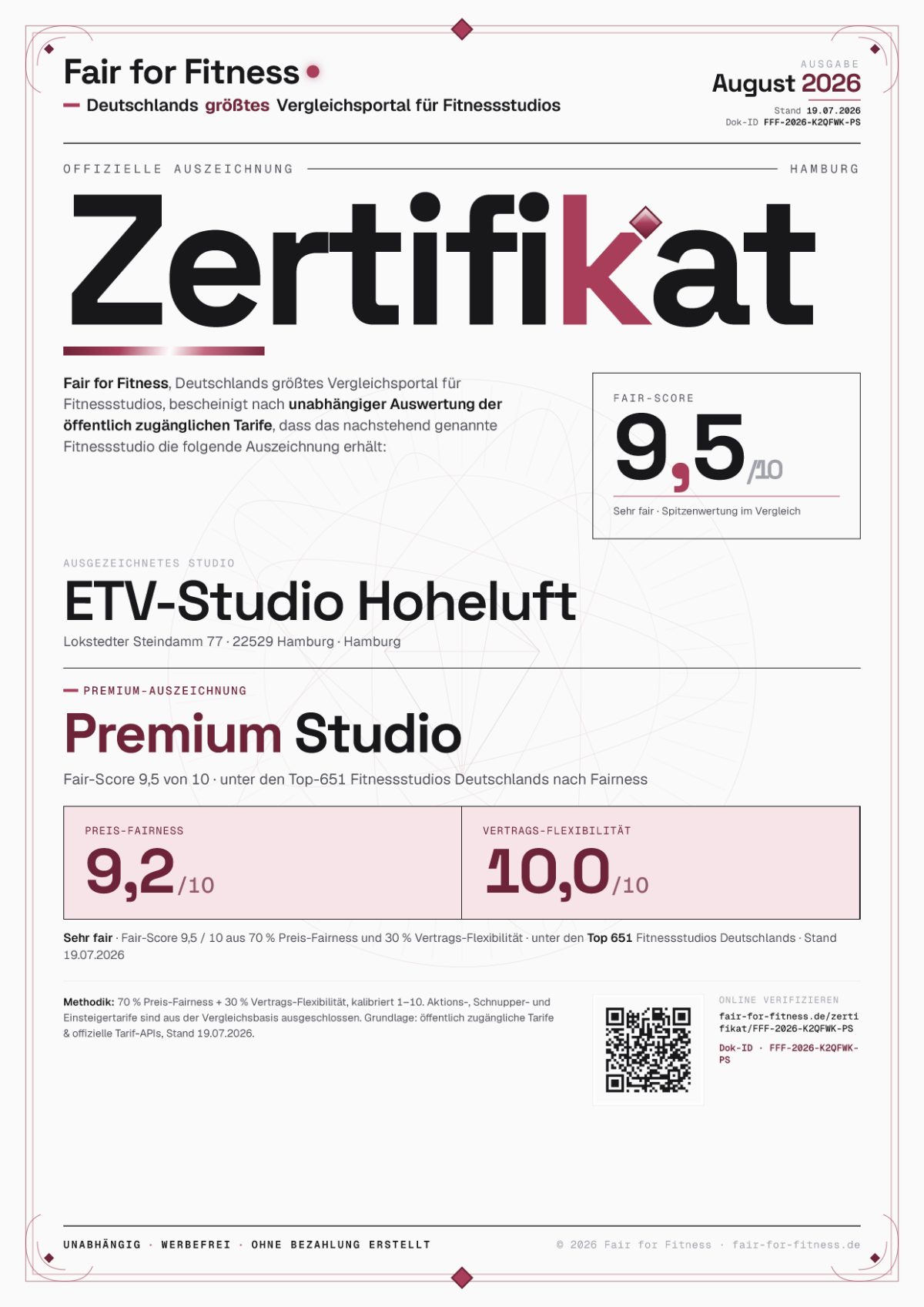 Zertifikat „Premium Studio"