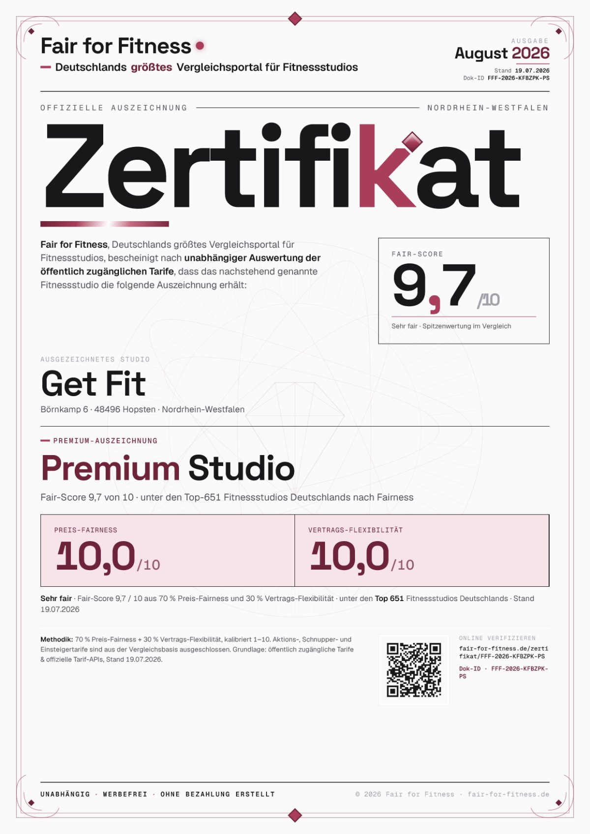 Zertifikat „Premium Studio"