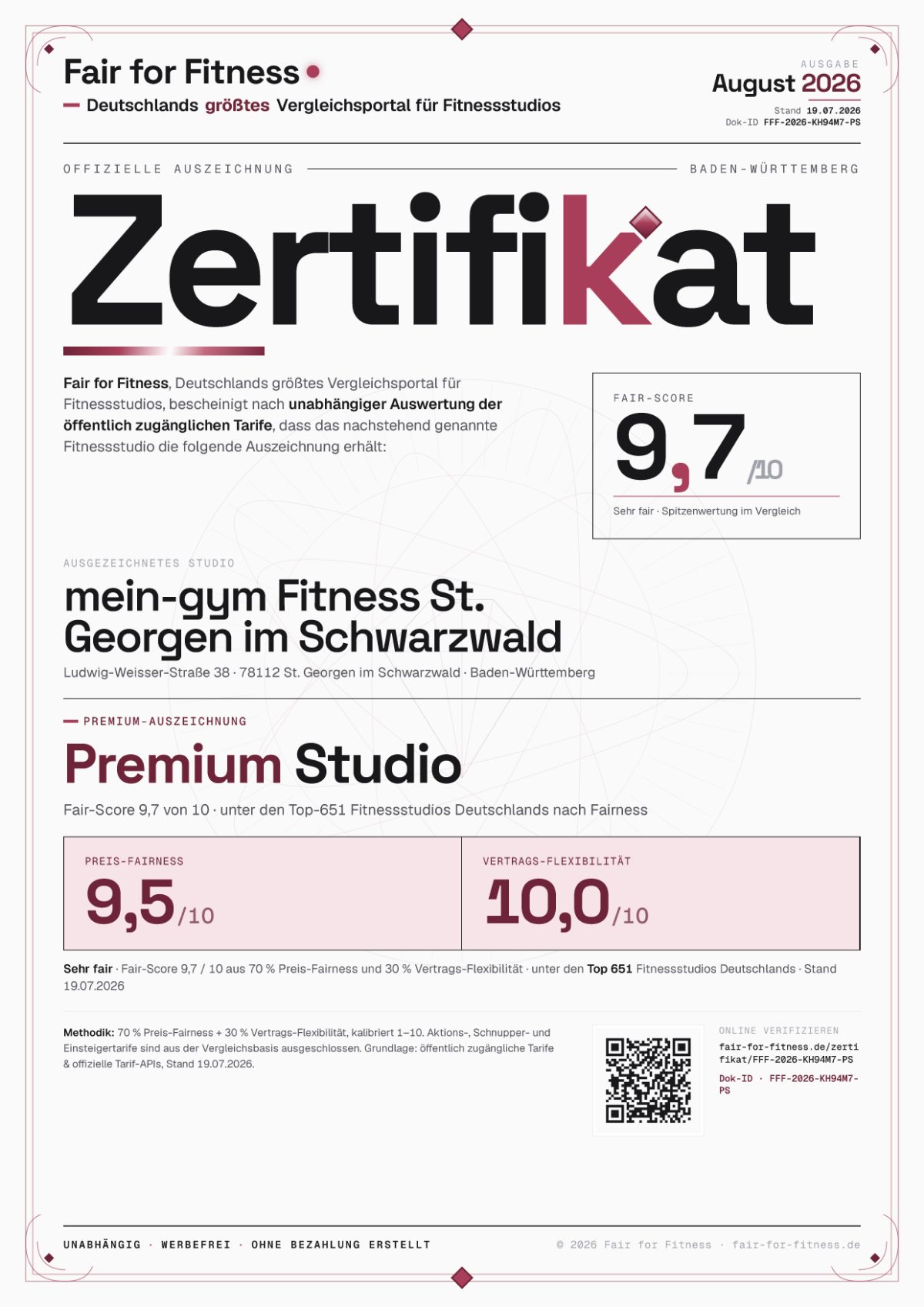 Zertifikat „Premium Studio"