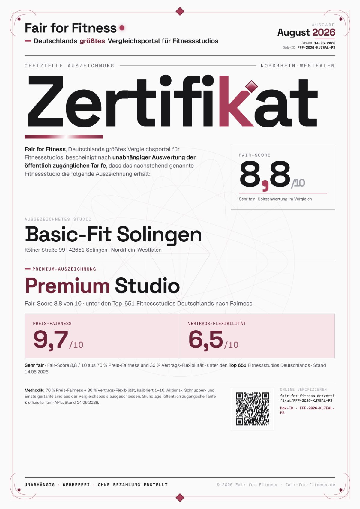 Zertifikat „Premium Studio"