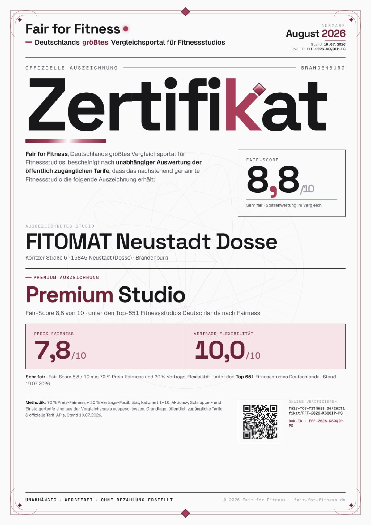 Zertifikat „Premium Studio"