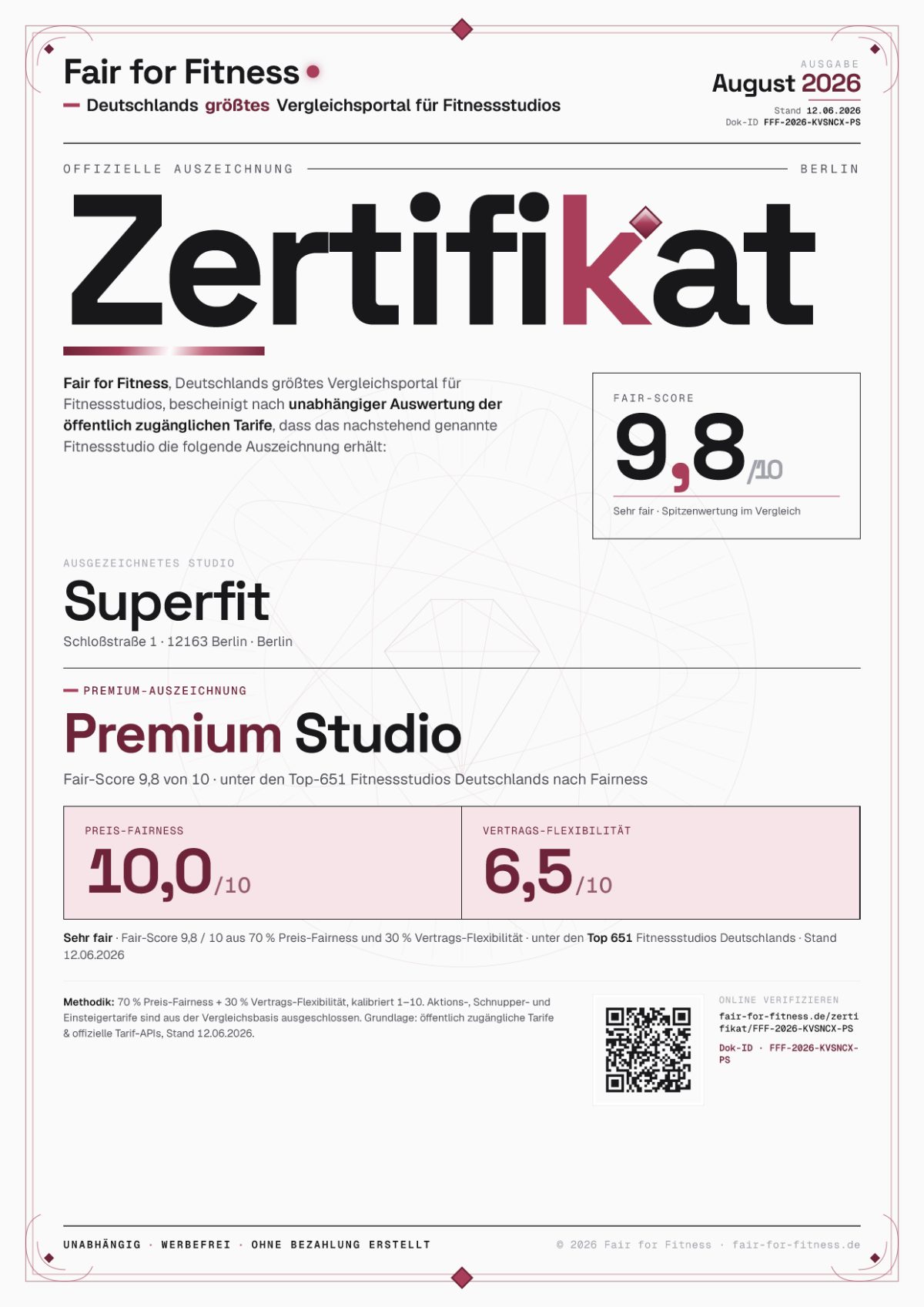 Zertifikat „Premium Studio"