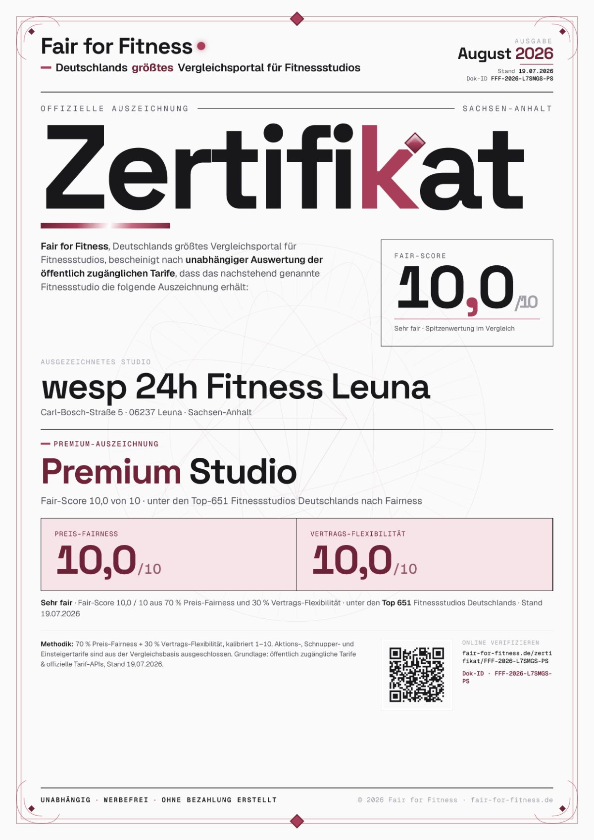 Zertifikat „Premium Studio"