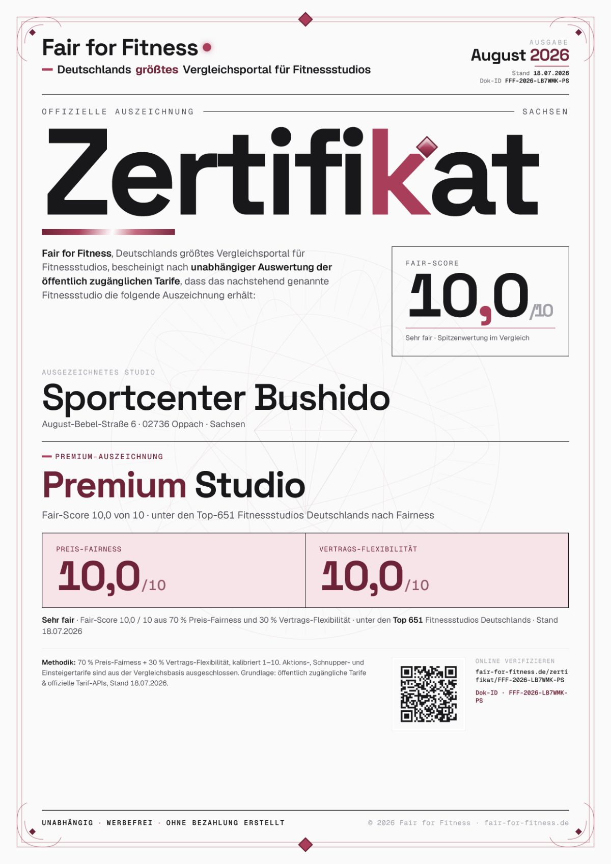 Zertifikat „Premium Studio"