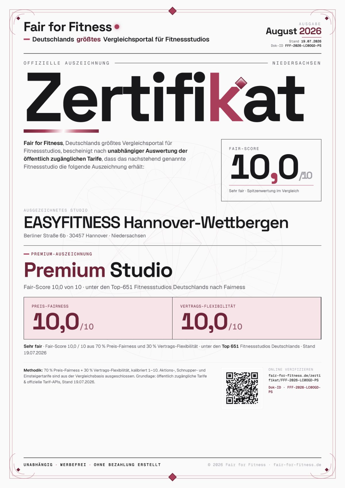 Zertifikat „Premium Studio"