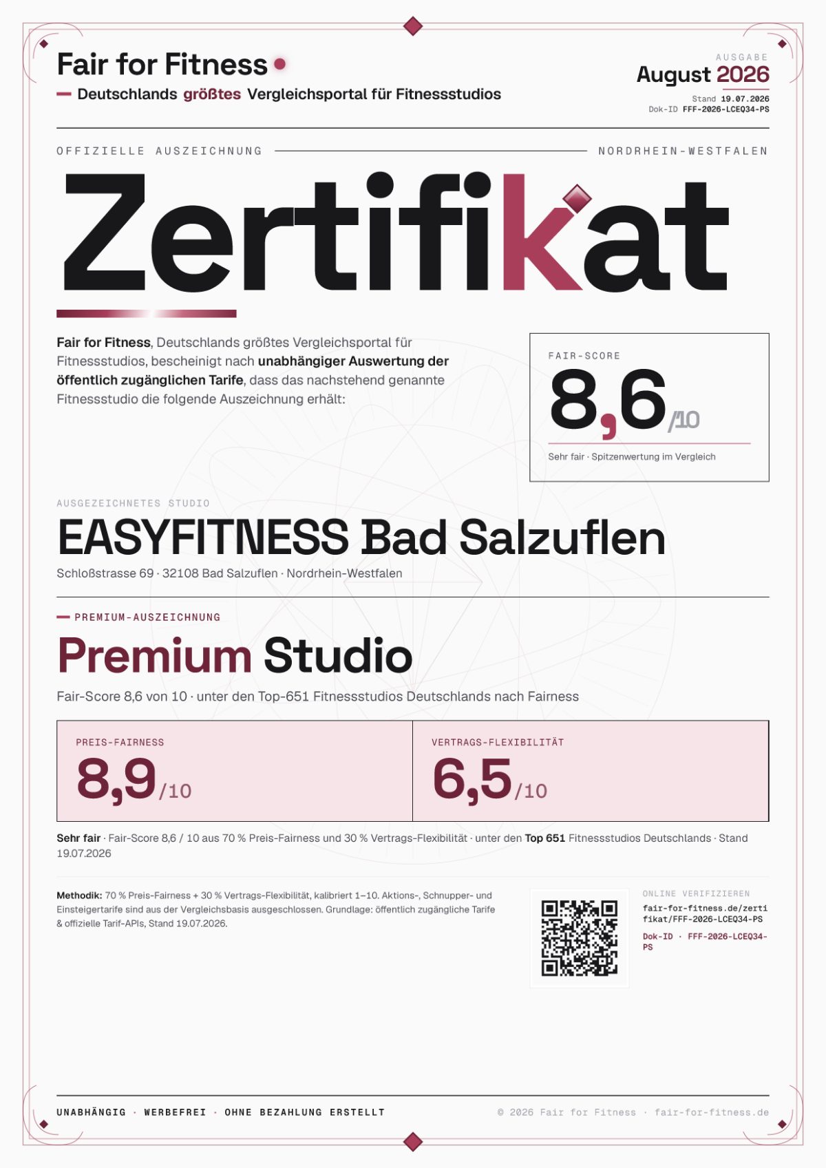 Zertifikat „Premium Studio"
