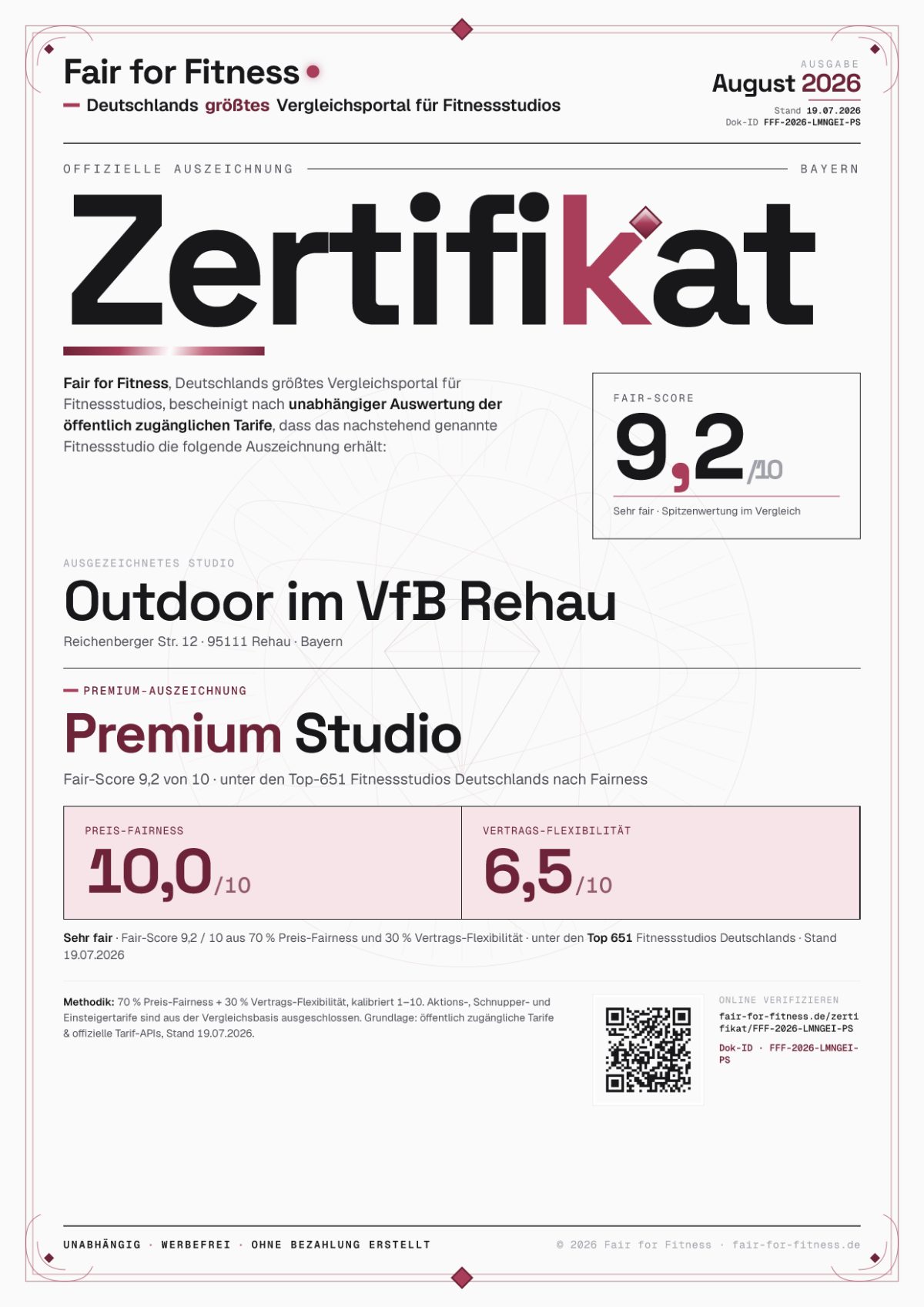 Zertifikat „Premium Studio"