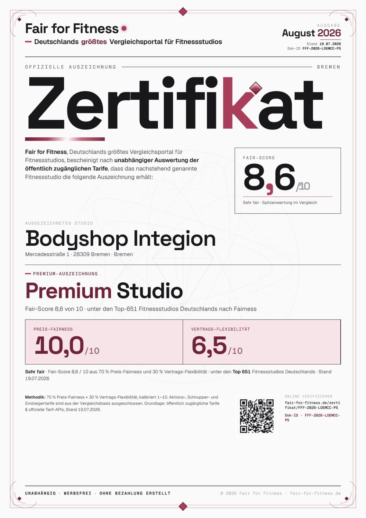 Zertifikat „Premium Studio"