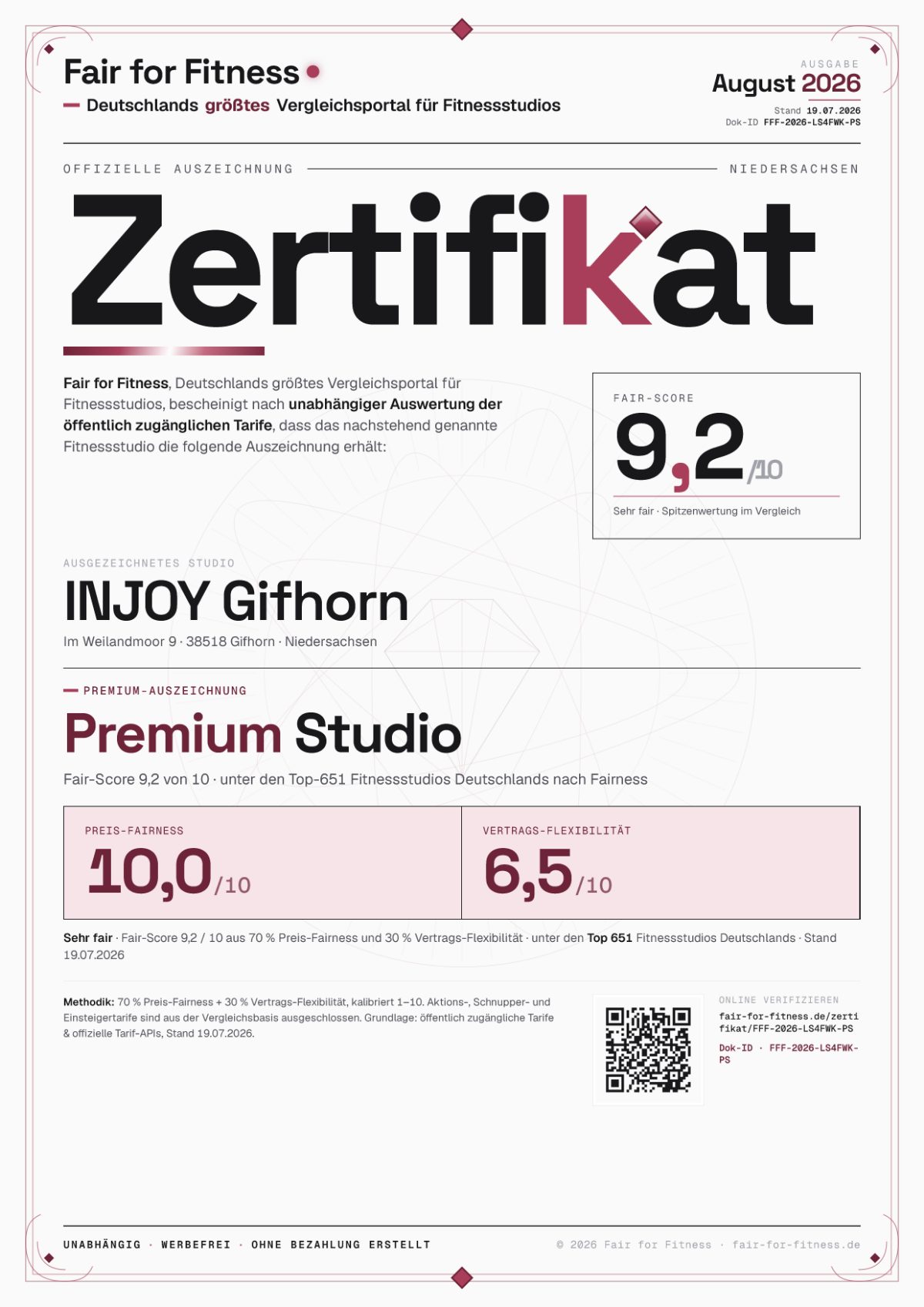 Zertifikat „Premium Studio"