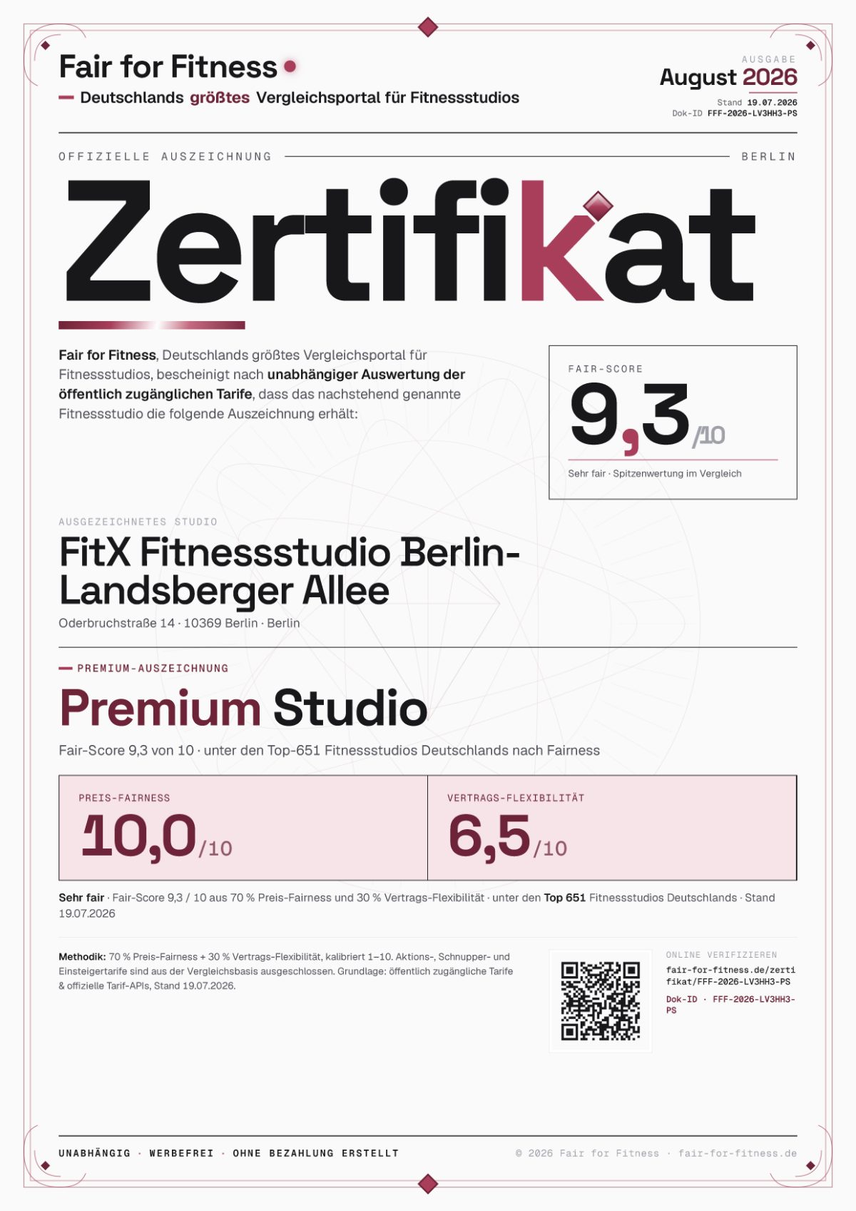 Zertifikat „Premium Studio"