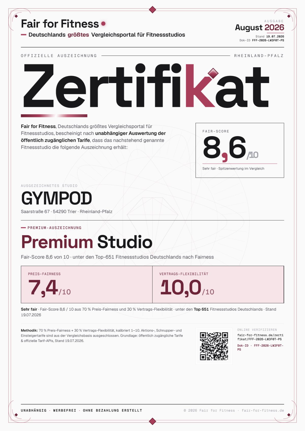 Zertifikat „Premium Studio"