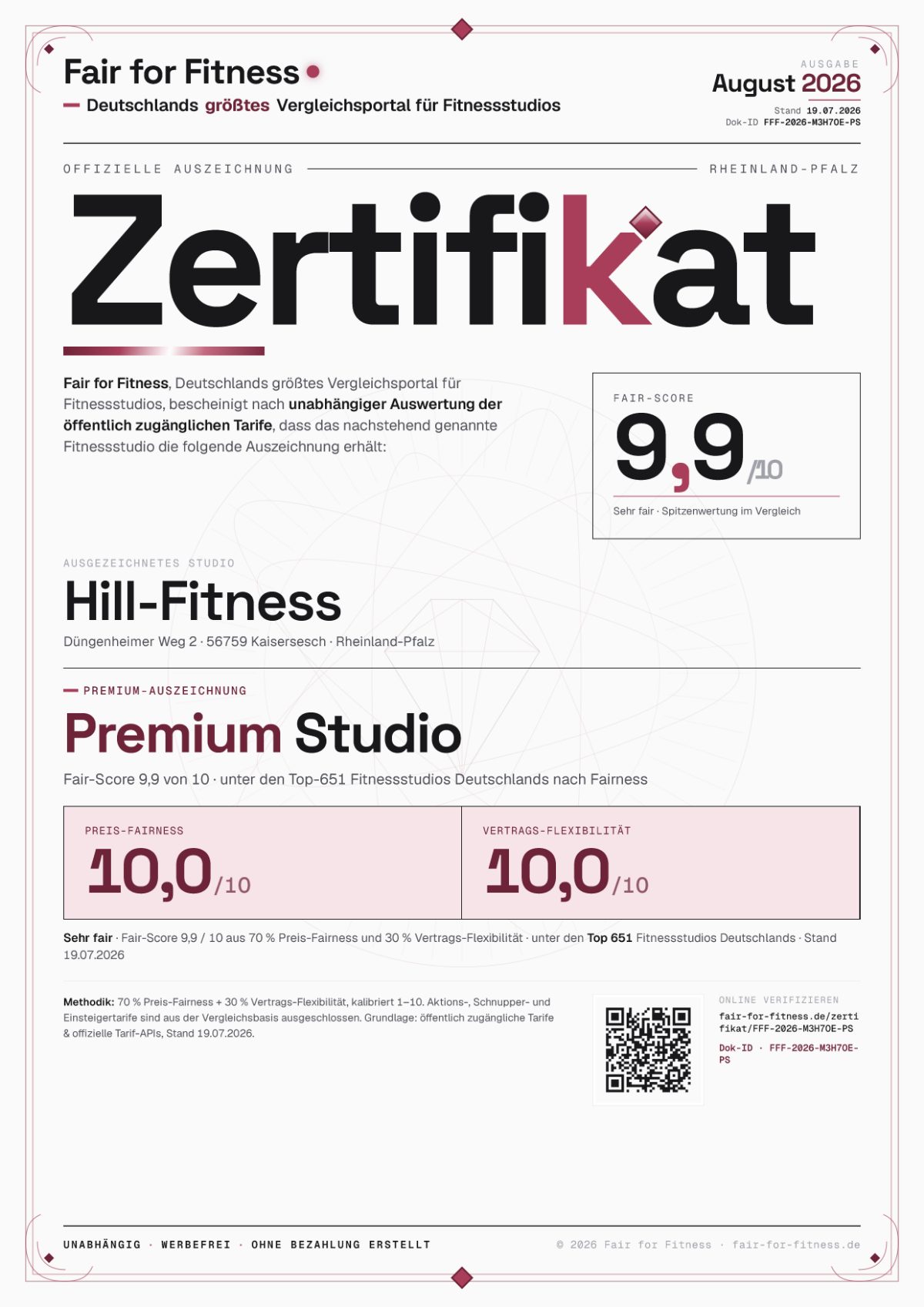 Zertifikat „Premium Studio"