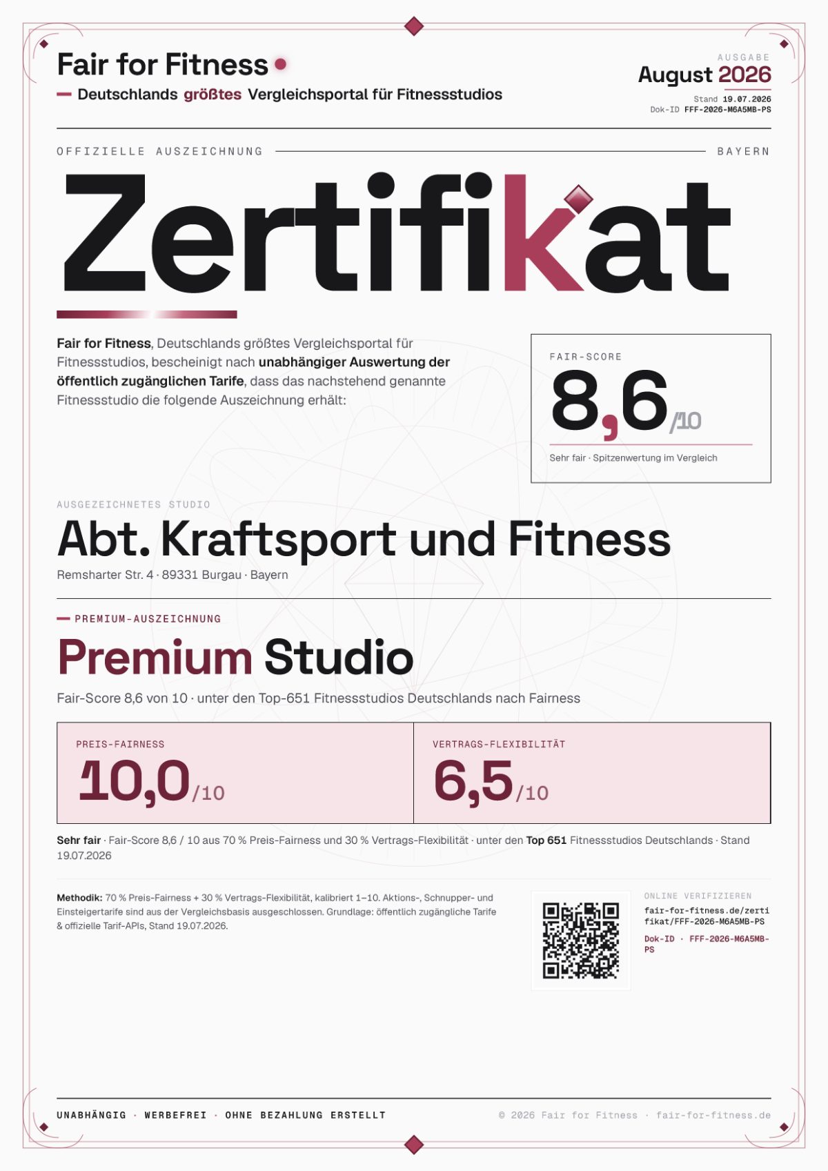 Zertifikat „Premium Studio"