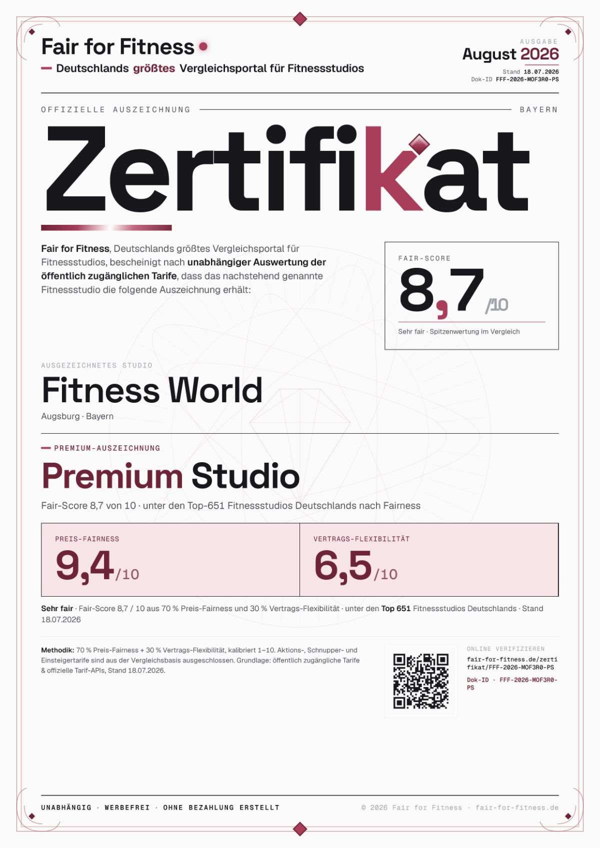 Zertifikat „Premium Studio"