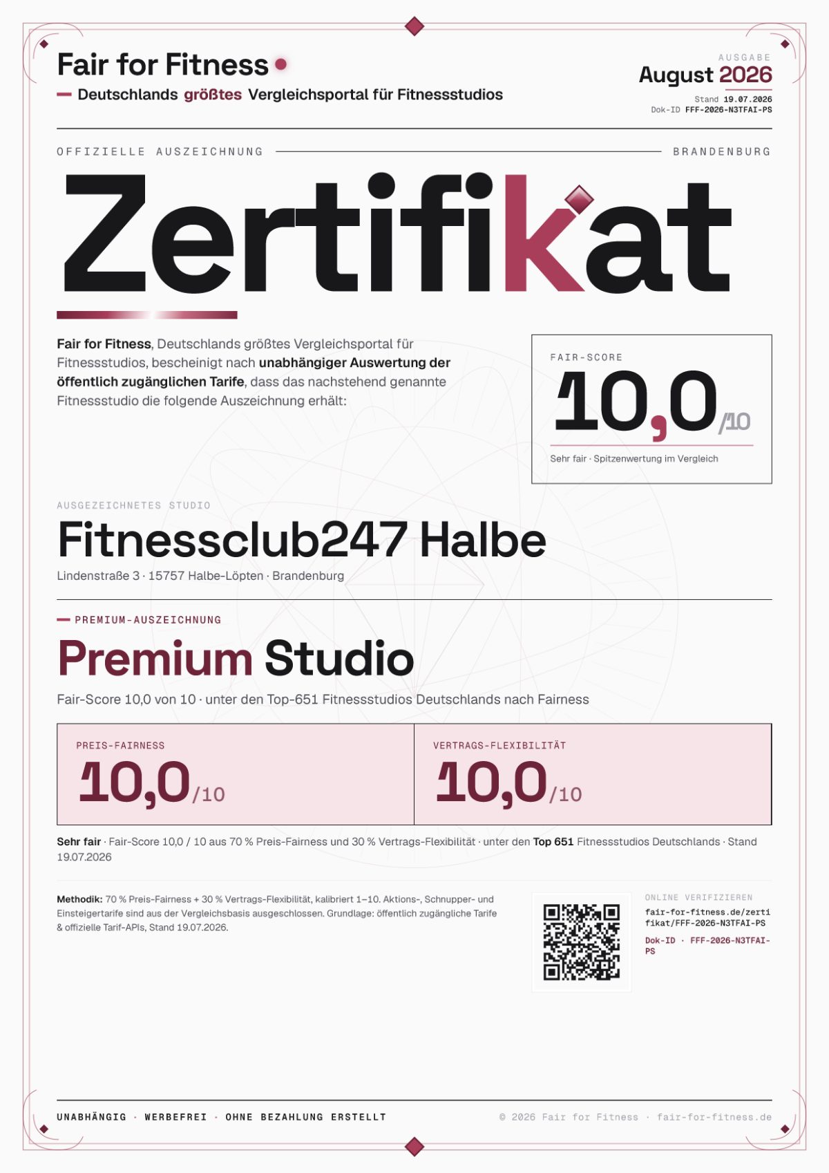 Zertifikat „Premium Studio"