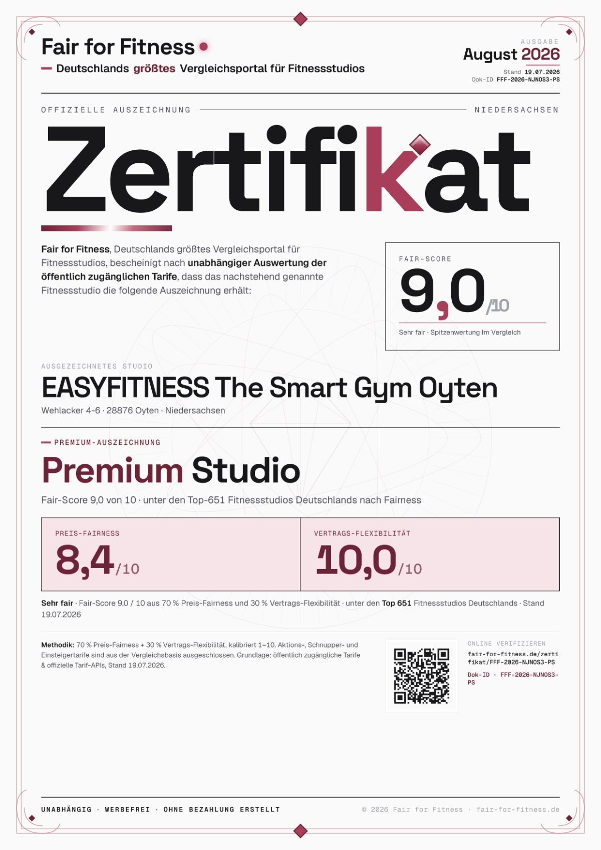 Zertifikat „Premium Studio"