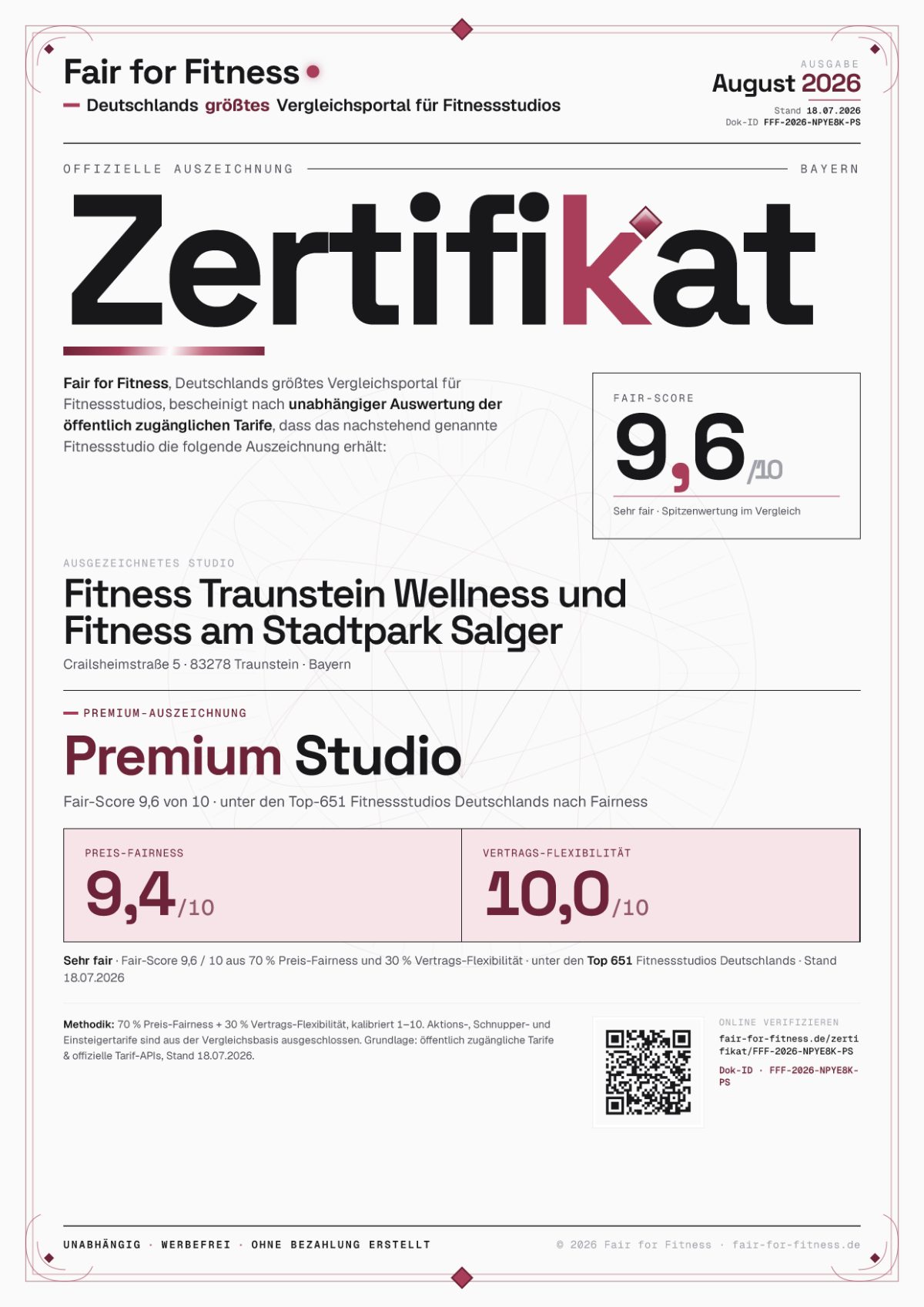 Zertifikat „Premium Studio"