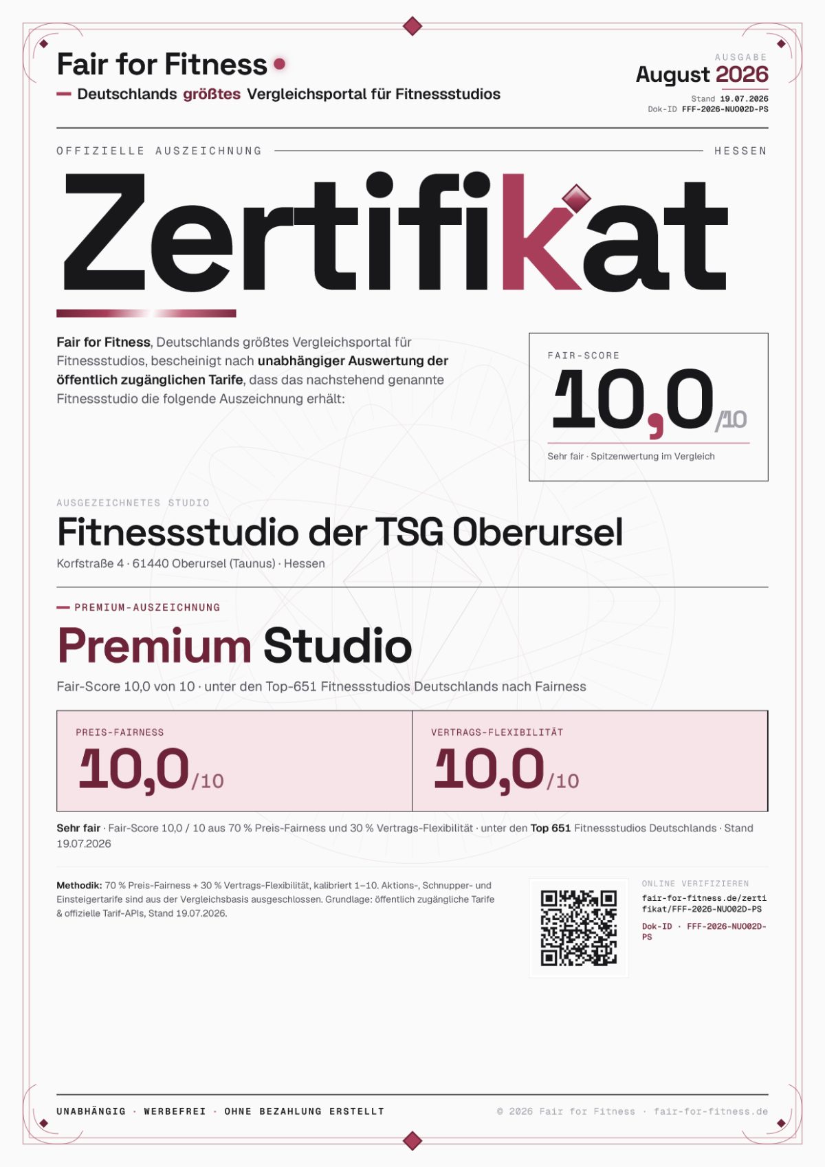 Zertifikat „Premium Studio"