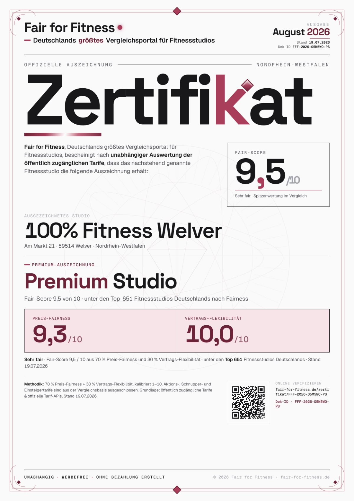 Zertifikat „Premium Studio"