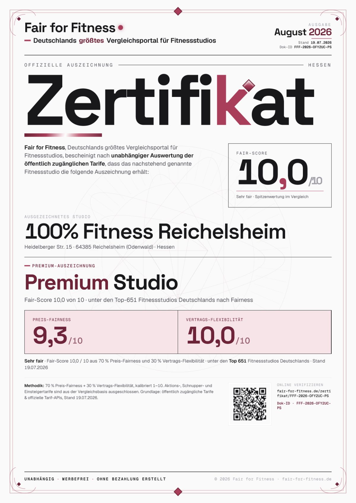 Zertifikat „Premium Studio"