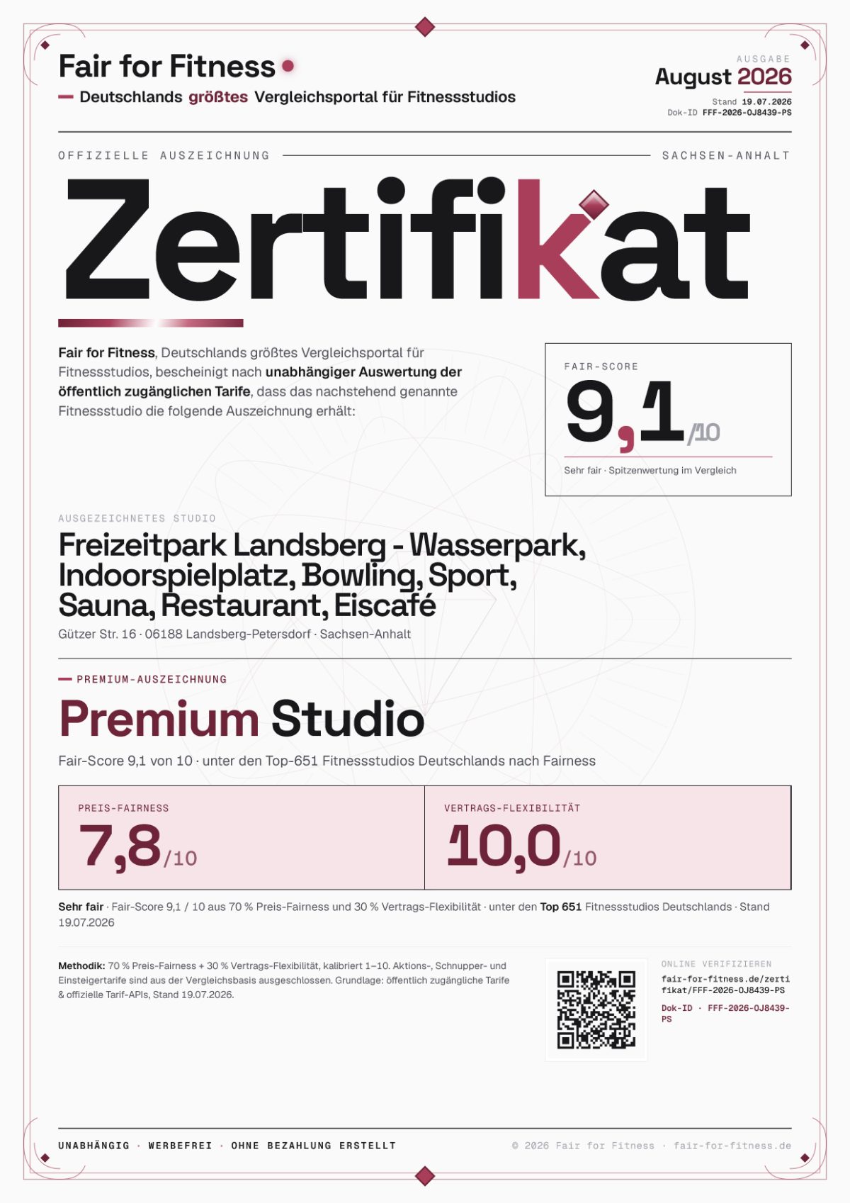 Zertifikat „Premium Studio"