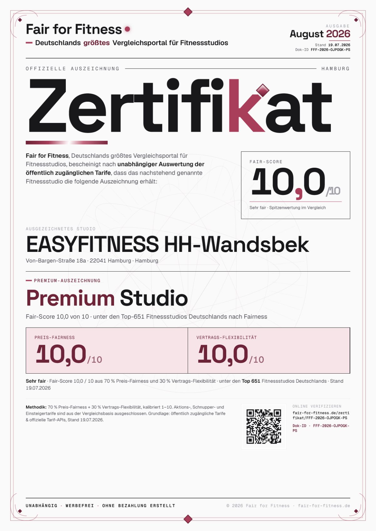 Zertifikat „Premium Studio"