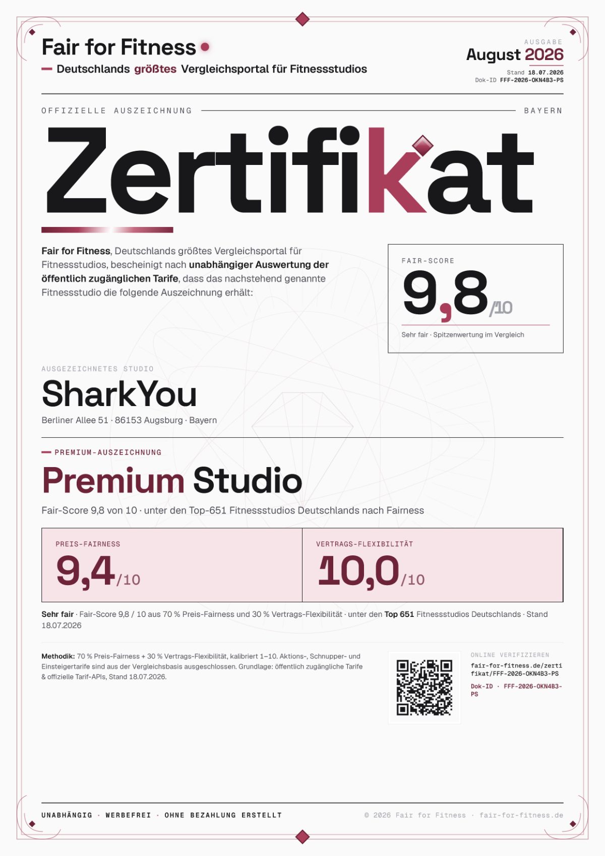 Zertifikat „Premium Studio"
