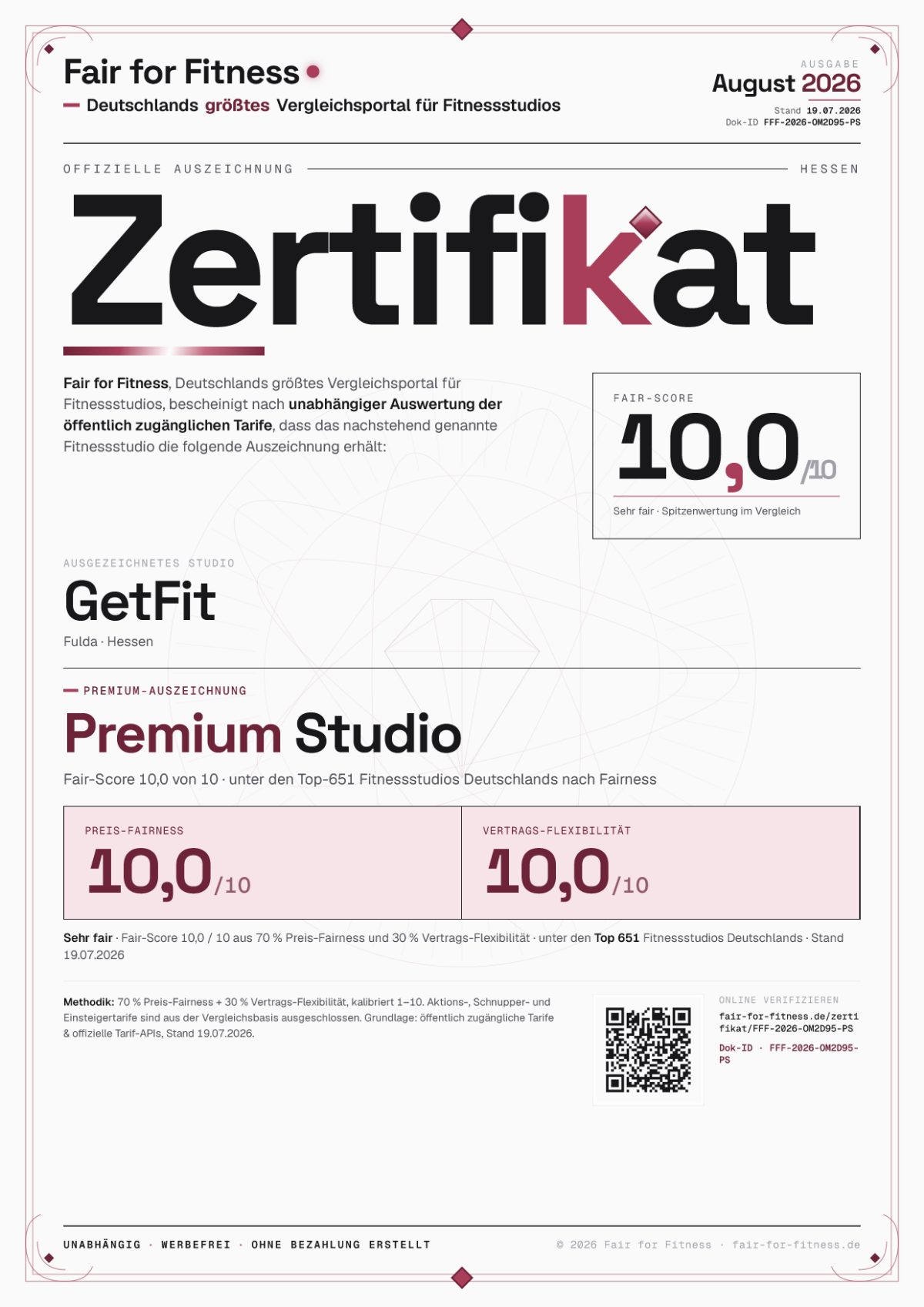 Zertifikat „Premium Studio"