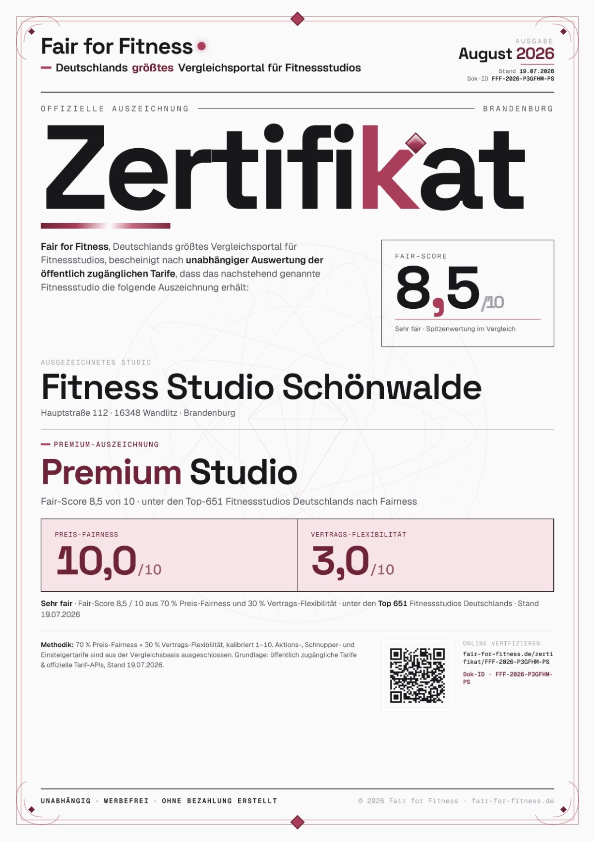Zertifikat „Premium Studio"